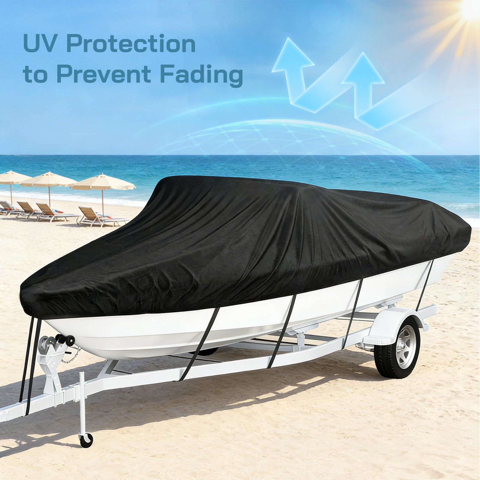 Lona impermeable Oxford 420D para barco, resistente al polvo, resistente a los rayos UV, para yate, lancha rápida, barco de pesca, casco en V, bote de remos (20-22ft)