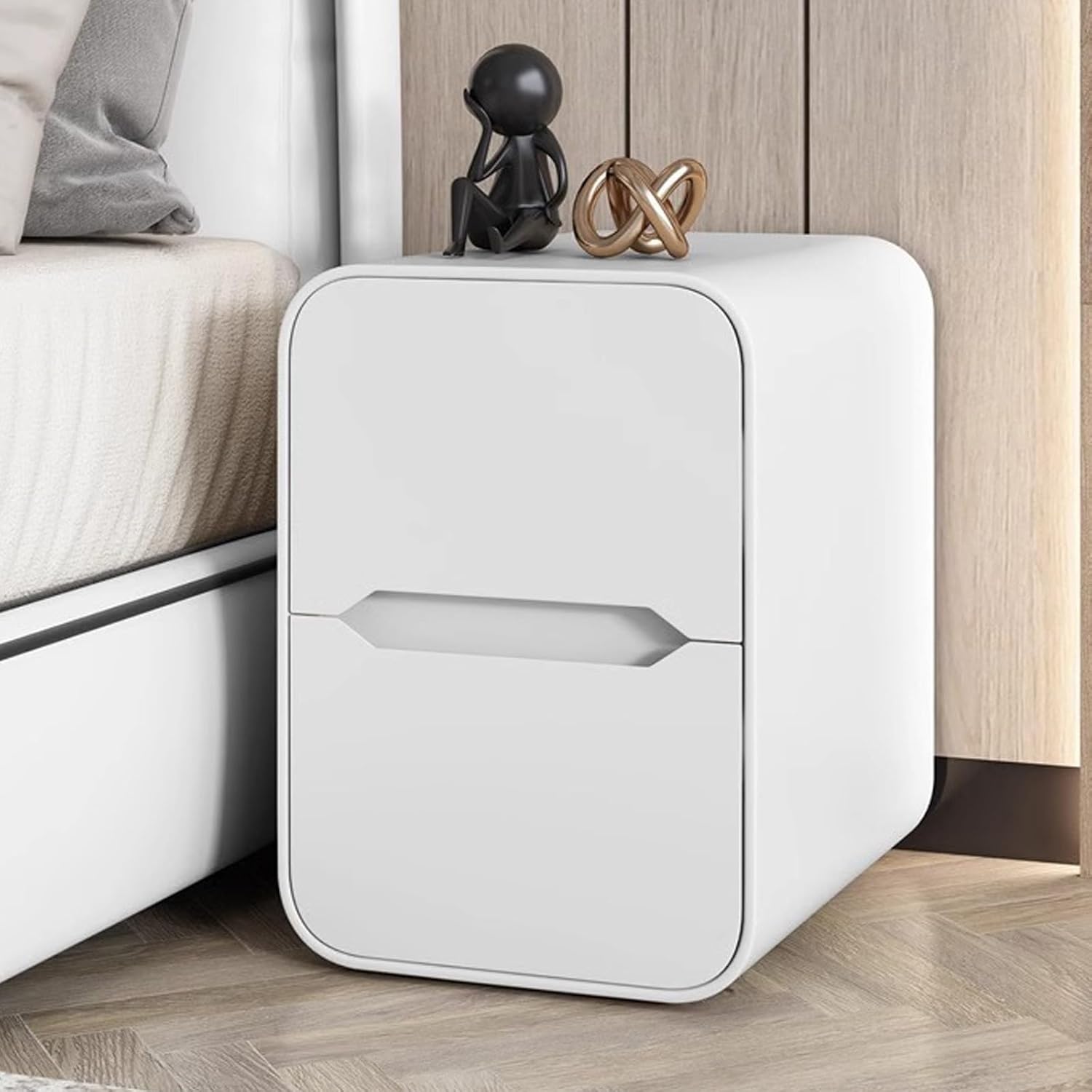 Versatile Gray Nightstand Table with Silent Slides - Wooden Bedside Table for Bedroom, Living Room & Boudoir - Compact 30cm Design for Stylish Storage