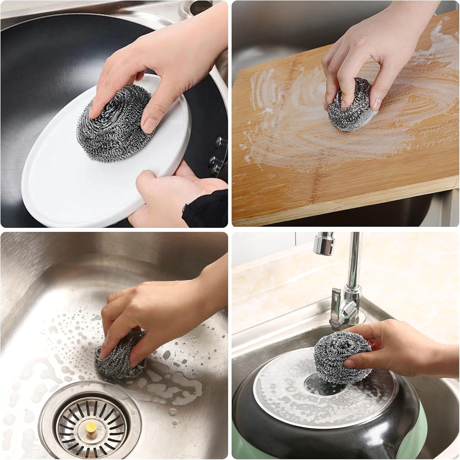 60 Pack Stainless Steel Scouring Pads Bulk Metal Scrubbers 30g Each, Durable Round Stainless Steel Sponges for Kitchen, Bathroom, Household Cleaning, Heavy-Duty Dish and Grill Scrubbers
