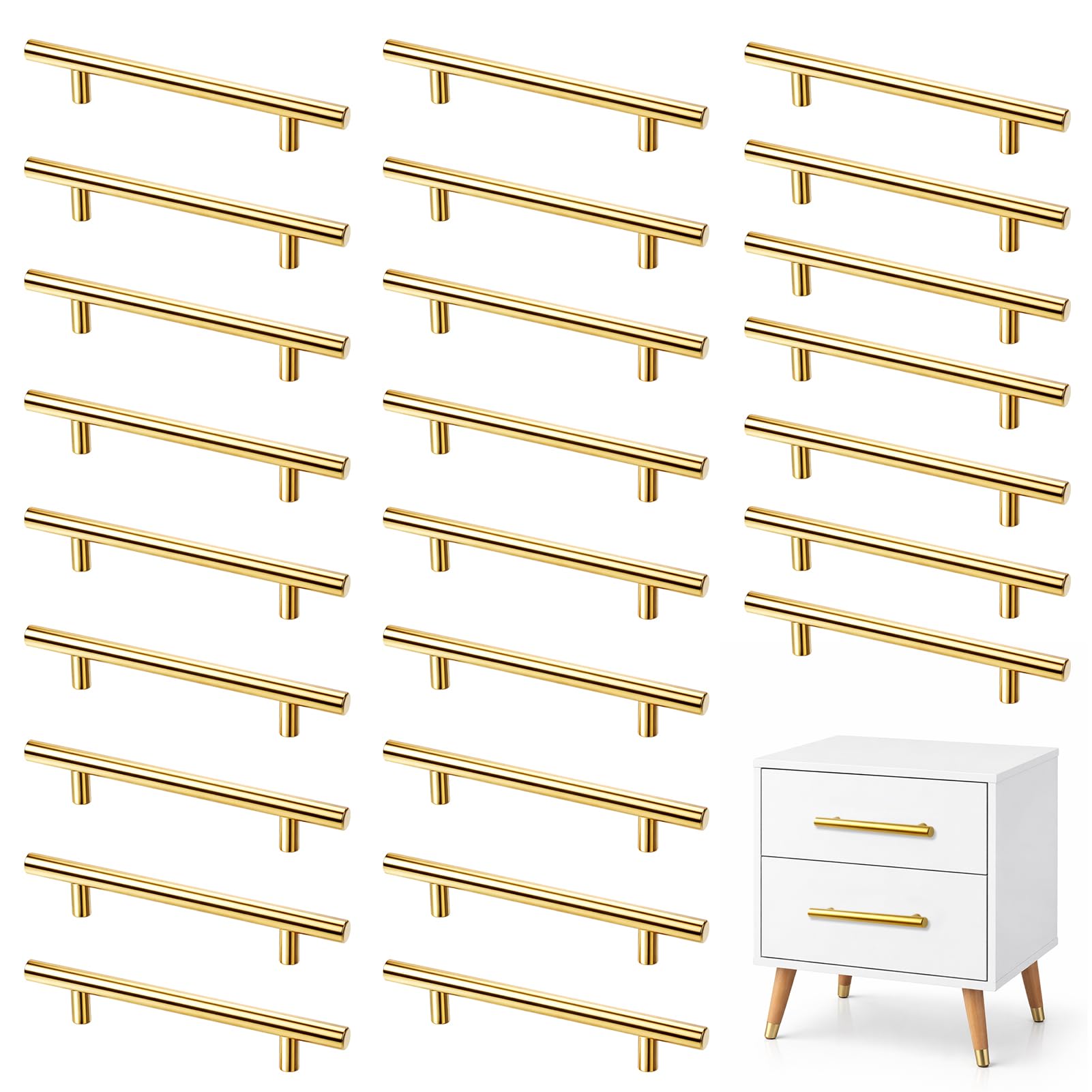 Manyugo 25PCS Gold Cupboard Handles 20cm Length Gold Kitchen Handles Stainless Steel Gold Wardrobe Handles Cabinet Drawer Bookshelf Furniture T Bar Kitchen Handles Pulls