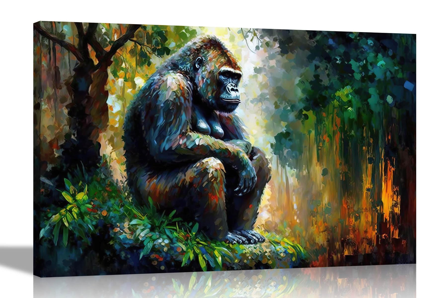 Artley Prints Multicoloured - Lonely And Thoughtful Gorilla Modern Abstract Canvas Pictures For Living Room - Colourful Prints 40 X 30Cm (16 X 12 Inches) A3