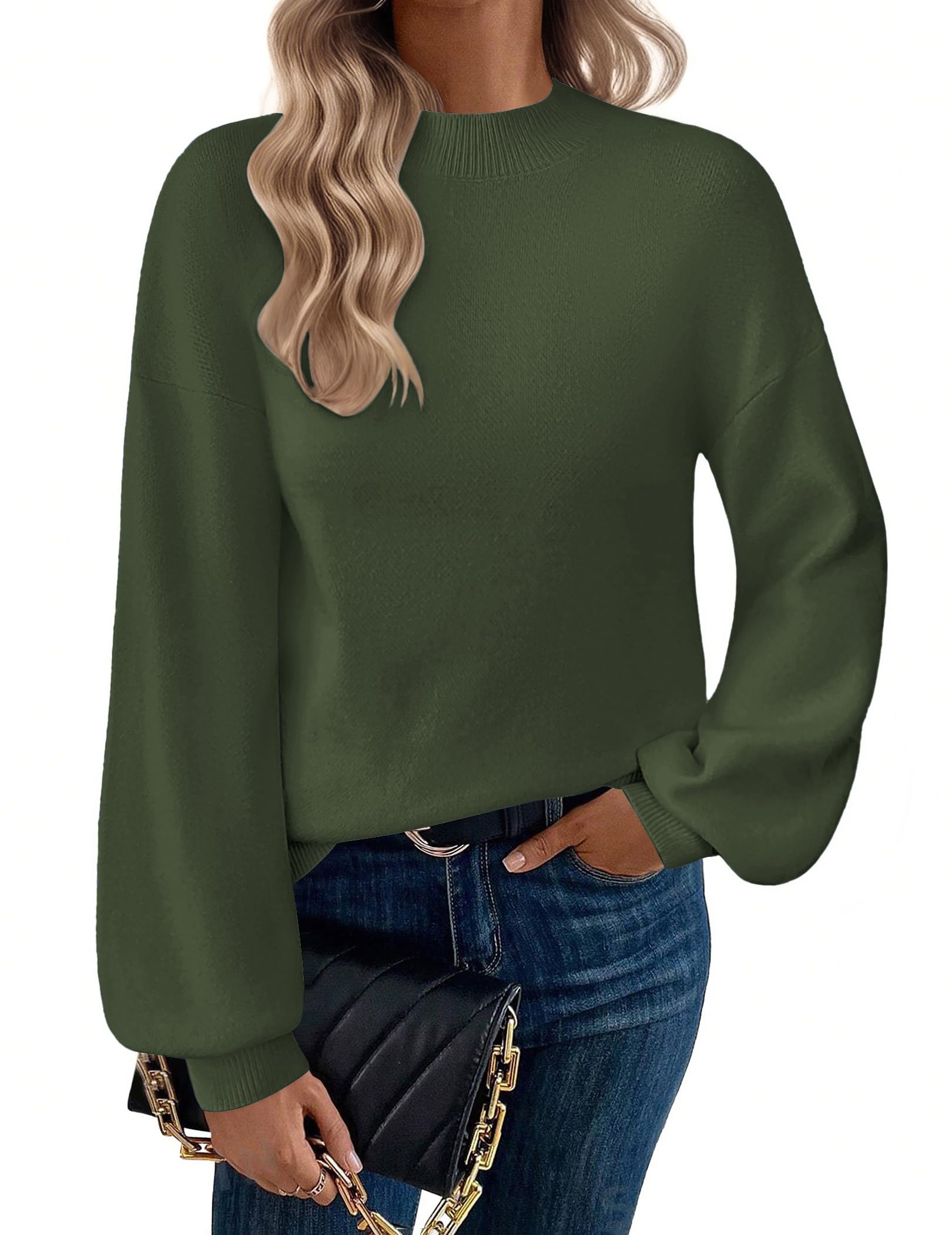 Zeagoo Sweaters for Women Fall Fashion 2025 Trendy Long Sleeve Turtleneck Pullover Lantern Knit Sweater Tops