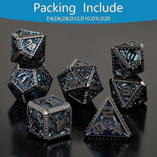 Miniatura 7 de JOYLORD Juego de dados mecánicos DND, diseño de núcleo de nave espacial para Calabozos y Dragones, juego de dados de metal pesado con números