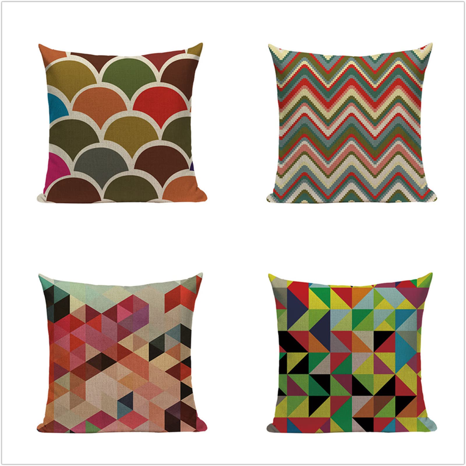 Set Di 4 Federe Cuscini Divano In Lino 40x40cm | Design Geometria Righe | Per Interni Ed Esterni