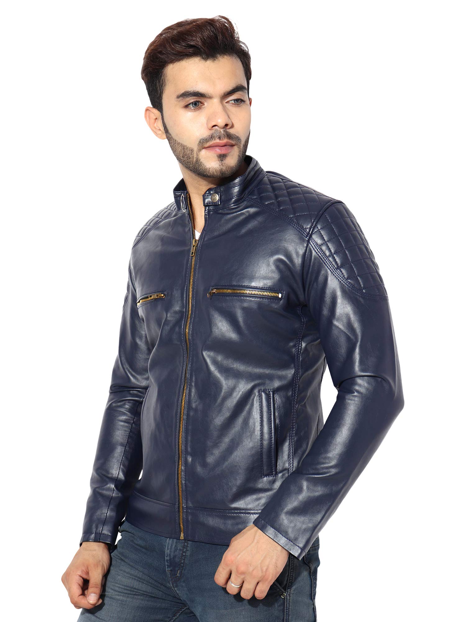 GarmadianBlue Casual Pu Leather Jacket for Men