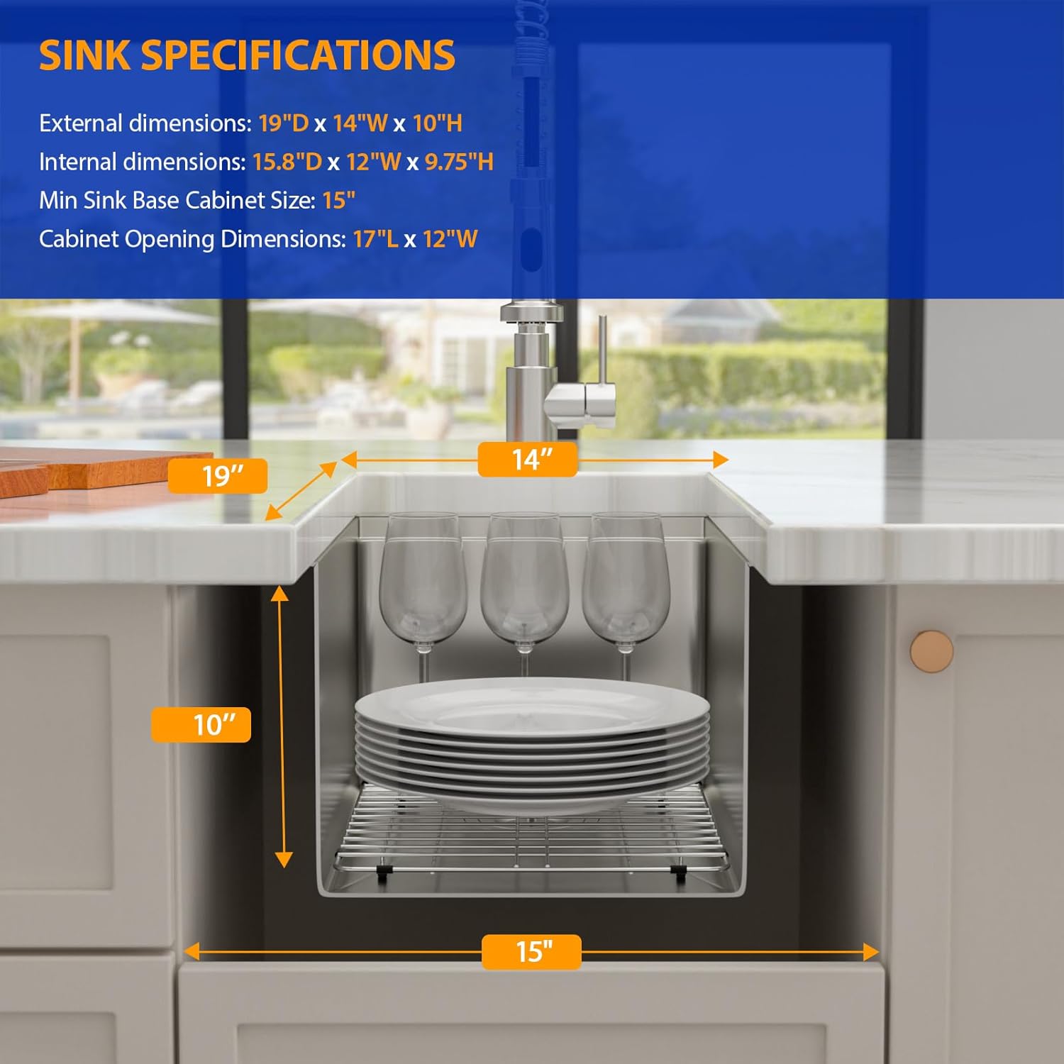 14 Undermount Bar Sink Workstation - Dcolora 14 Inch Stainless Steel Bar Prep Sink with Ledge Round Corner X Grooves Wood Cutting Board 16 Gauge Single Bowl RV Camper Kitchen Sink Basin