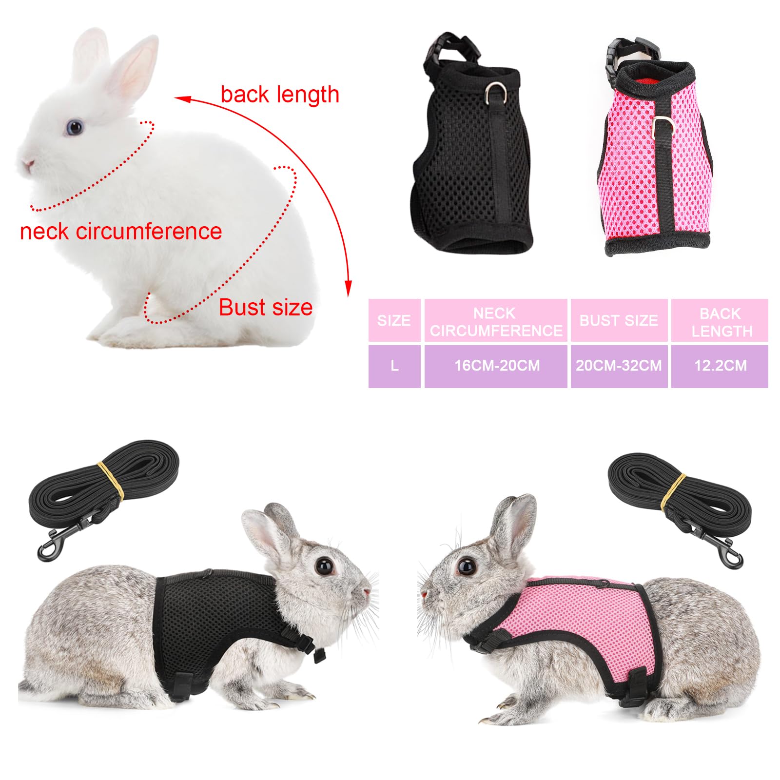 Pettorina Regolabile Per Conigli E Piccoli Animali - Imbracatura In Rete Traspirante Con Guinzaglio, Per Conigli, Gatti, Criceti - Foto 4