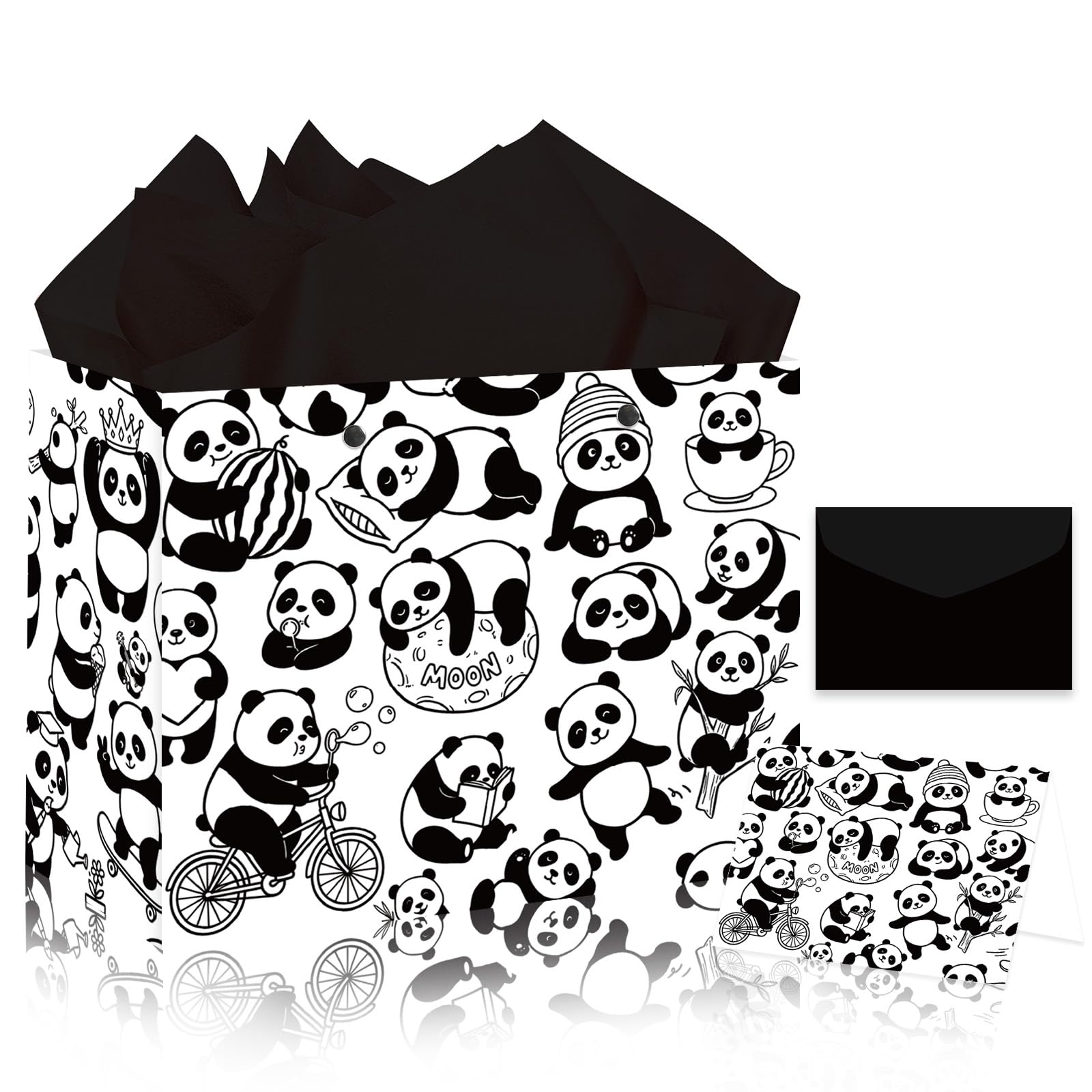 Large Panda Print Gift Bags - Paper Party Present Bags for Women Men 13in