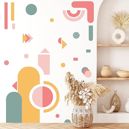 Miniatura 4 de Kazova Calcomanía de pared bohemia para despegar y pegar, estilo bohemio, arte de pared moderno para sala de estar, arte de pared de arco iris,