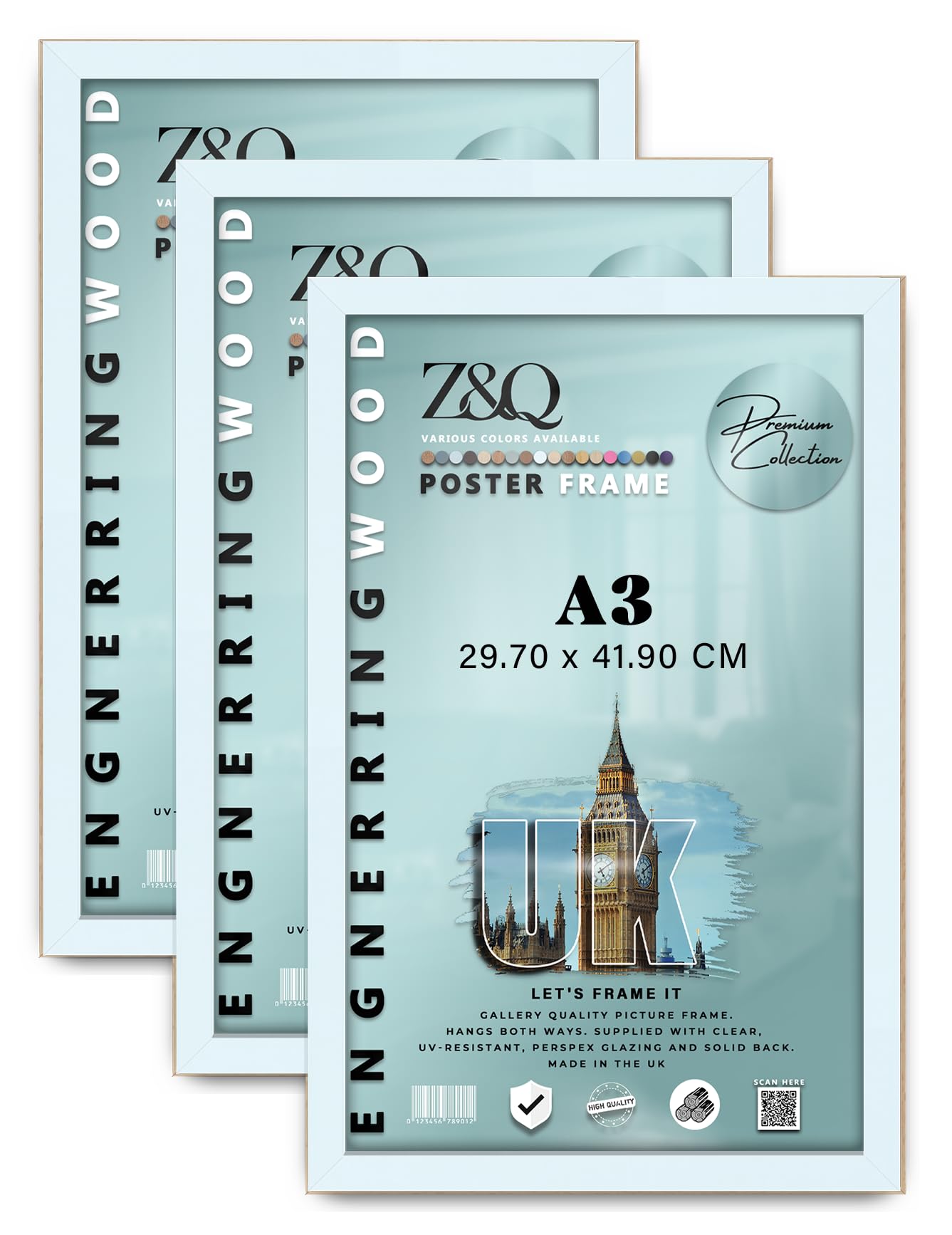 Z&Q Pack of 3 MDF Wood Finish A3 (29.70 x 41.90 CM) Poster Frame | Simple & Elegant Design 16 x 11 Inch For wall Gallery and Home Décor [ White ]
