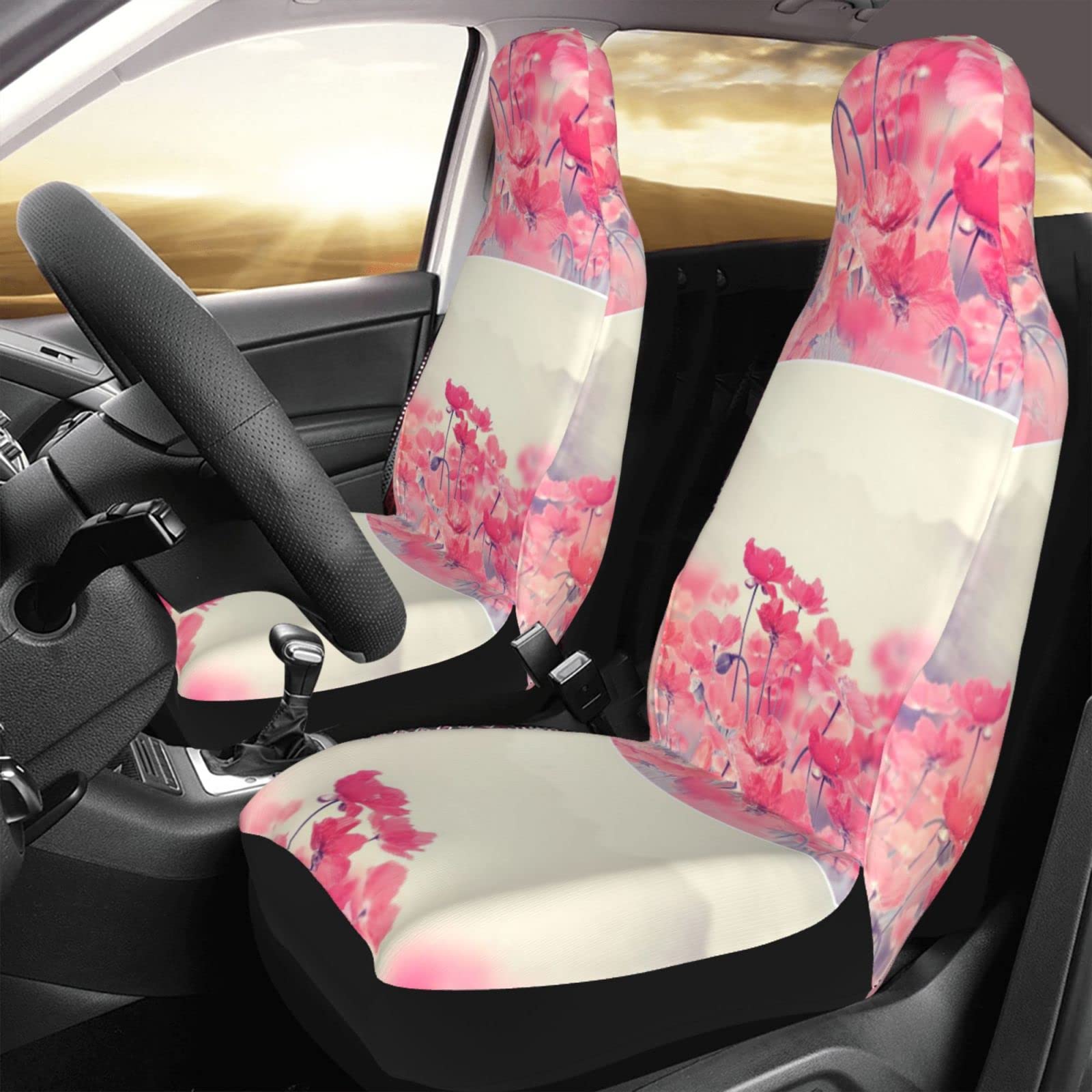 BAFAFA Autositzbezüge-Set mit roten Blumen bedruckt, universal, für Vordersitze und Autositze, passend für Autos, SUVs, Limousine, LKW – 2 Stück