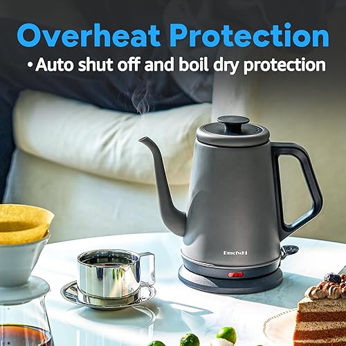 Miniatura 8 de DmofwHi Hervidor eléctrico de cuello de cisne (1.0 L), tetera eléctrica de 1000 W de acero inoxidable 304, apagado automático, hervidor de agua para