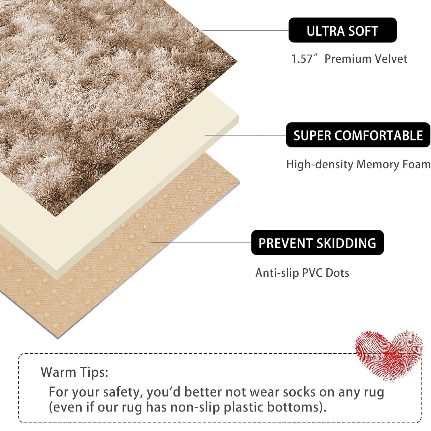 Oxford Homeware Rugs Living Room Small 50x80 CM, Tie-Dye Beige Area Rugs for Bedroom Anti Slip - Image 3