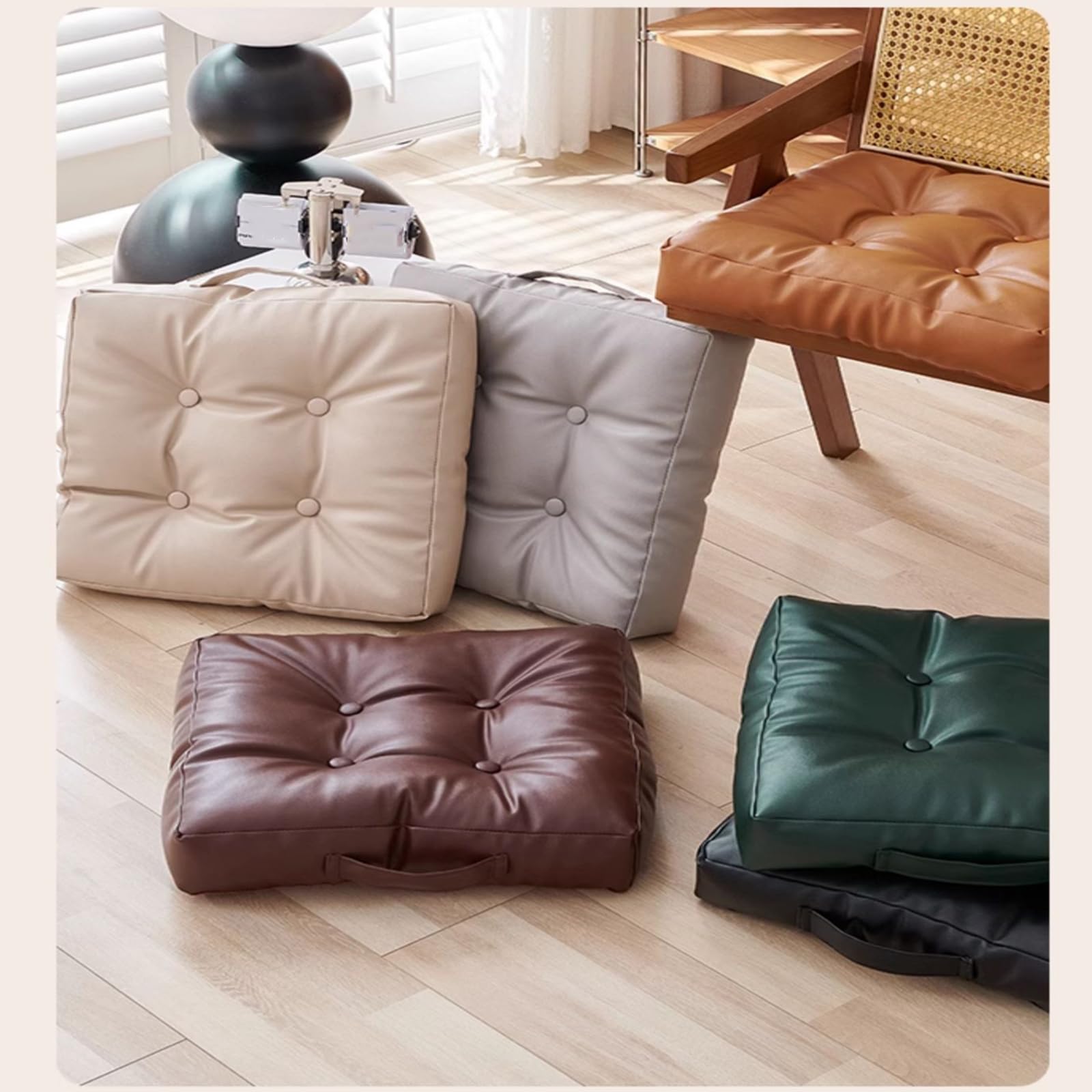 Cuscino quadrato in pelle spessa, vintage, impermeabile, ad alta elasticità, per sedie da ufficio e patio (45 x 45 cm, grigio)