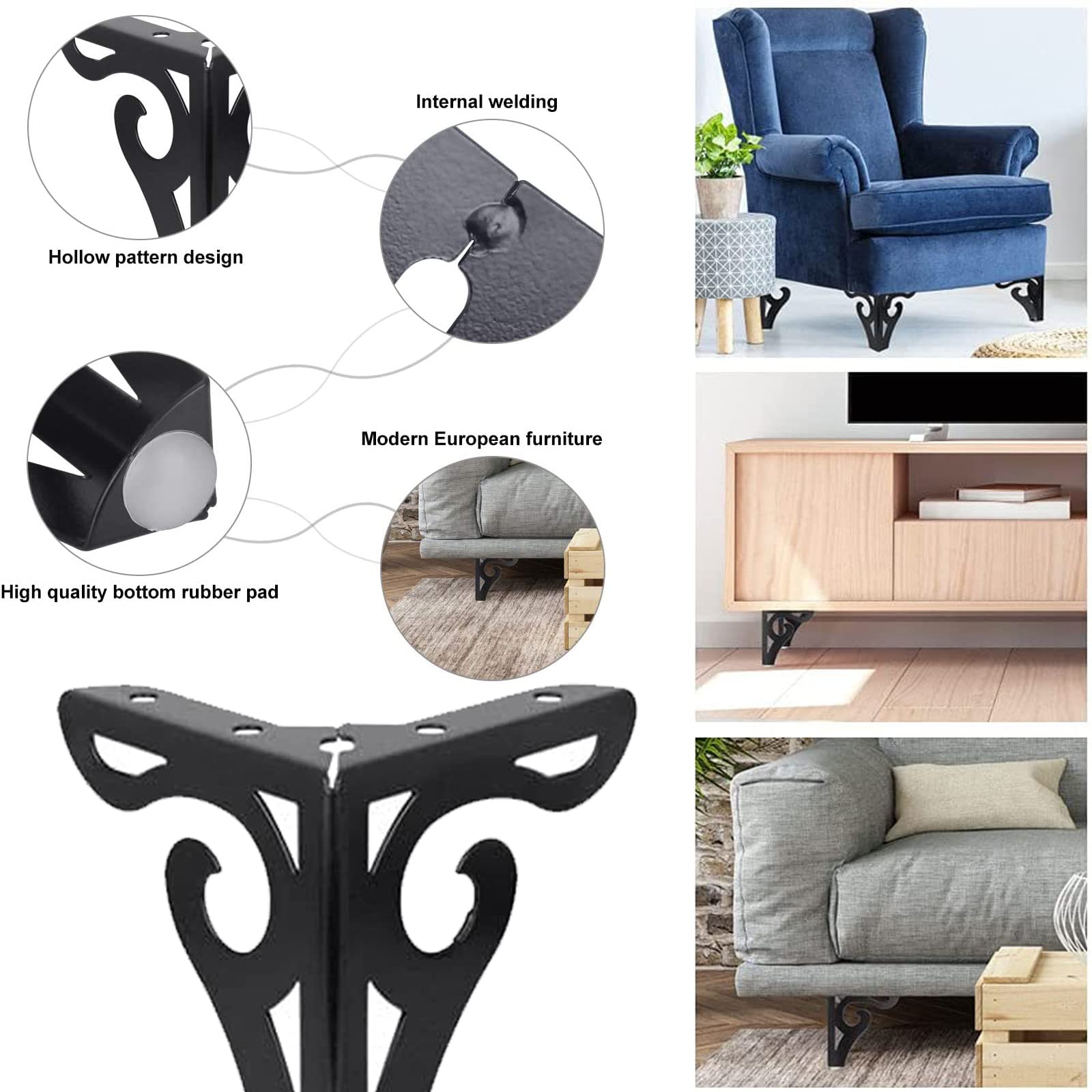 SRHIMEOS Pieds De Meubles en Métal, Lot de 4 Pieds De Table à Fer avec Vis,Remplacement Pieds De Lit Métallique pour Canapé Chaise Cabinet Fauteuil Armoire Meuble TV (Gold Height 15cm/5.90in)