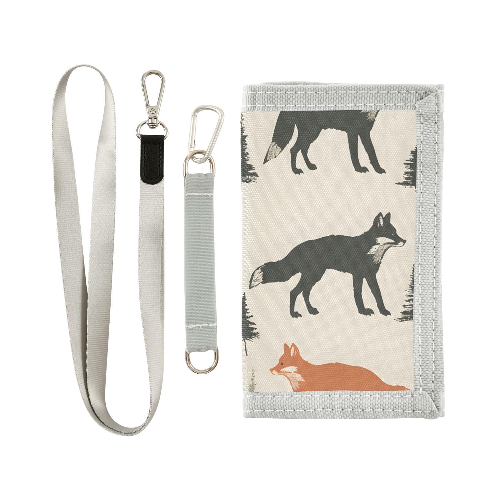 zyrtty Kids Wallets for Boys Girls Ages 4-18 Trifold, Fox Tree Pattern Beige Wallet with Zippered Coin Pocket and Card Holders, Novelty Wallet for Childrens Birthday Gifts