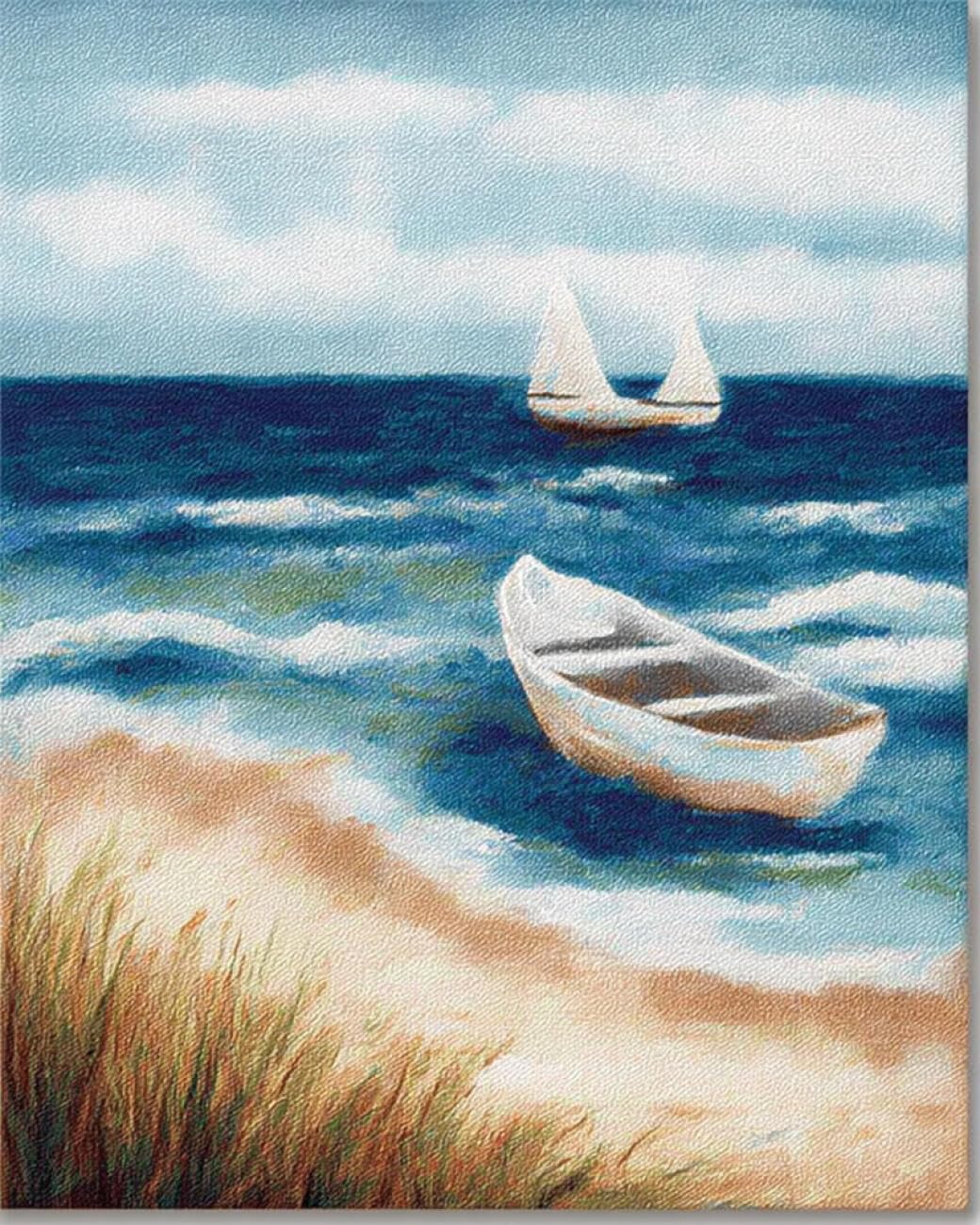AMBATTERY Landscape DIY Bead Embroidery Set Beach Boat Bead Embroidery Kit for Adults Needlepoint Tapestry Set Beaded Stitching 50x60cm