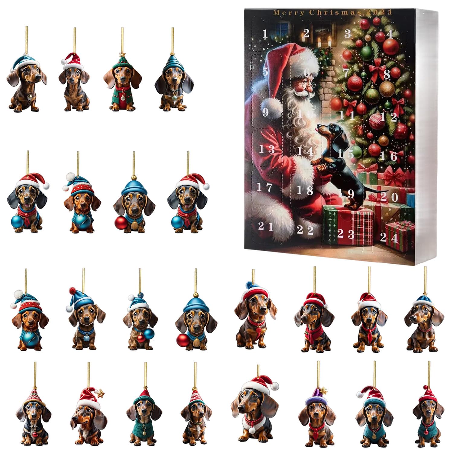 Christmas Advent Calendar 2024, Collectible Funny Christmas Dachshund Blind Box 24 Days Christmas Countdown Calendars for Boys Girls