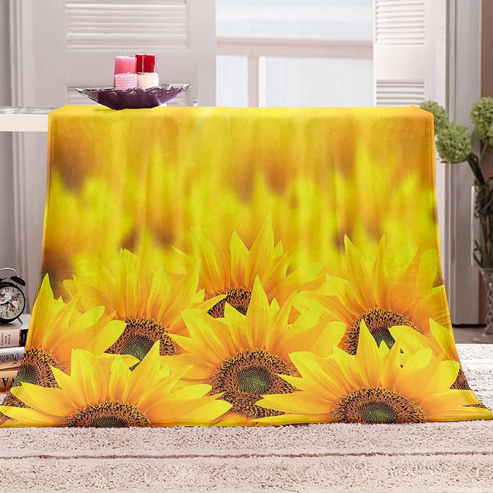 Koc na łóżko, żółty, koc polarowy narzuta na zimę flanelowy słonecznik 160 x 200 cm na sofę do biura samochodu miękki ciepły prezent