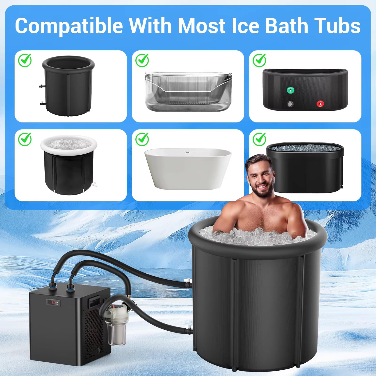Enfriador de baño frío con filtro y bomba, sistema de refrigeración de temperatura constante de 79 galones, 5-40 ℃, pantalla LED para bañeras y uso universal