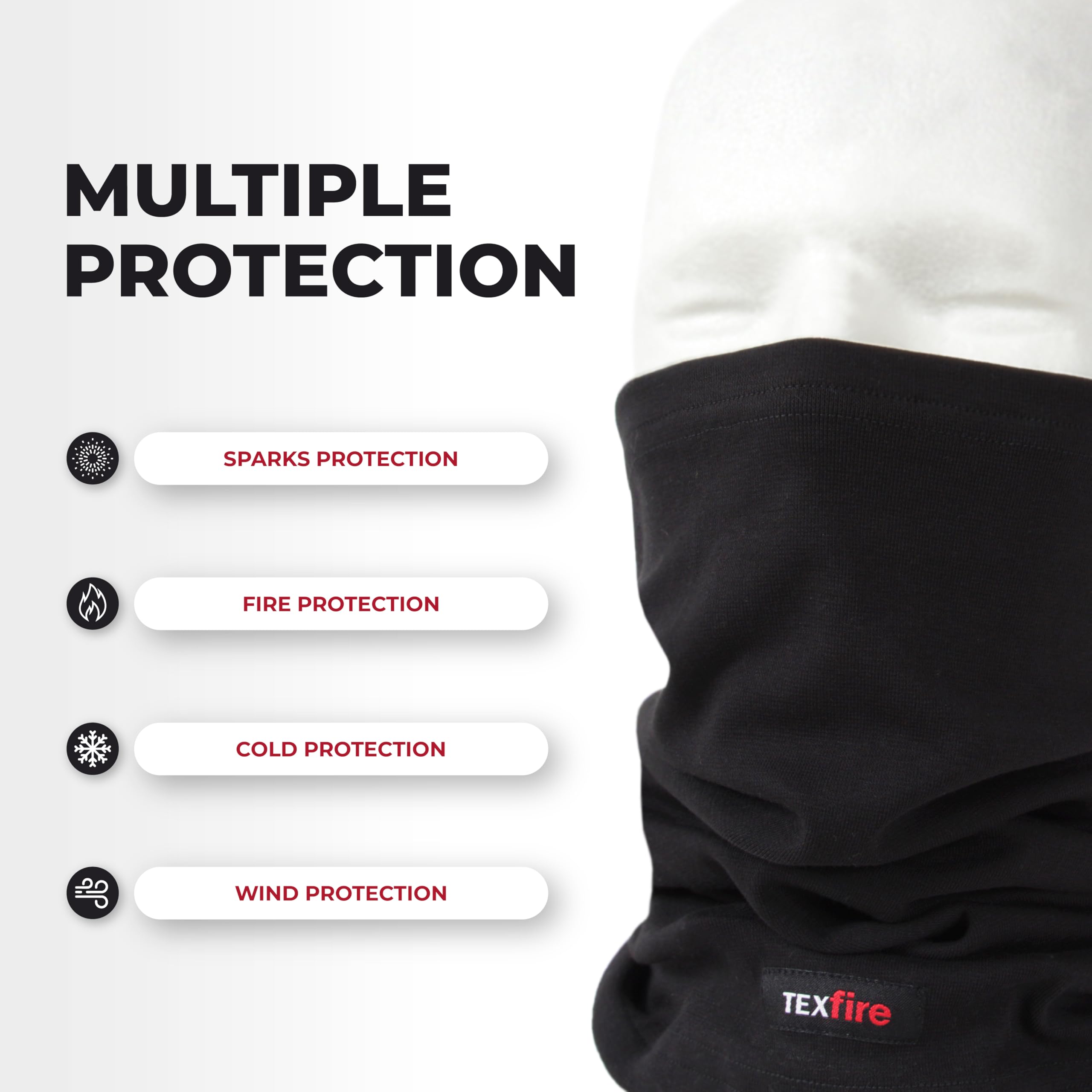 TEXFIRE | Gargantilla ignífuga para soldador. Protección contra chispas de soldadura. Certificado CE y EPI CAT II. Transpirable y muy elástica.
