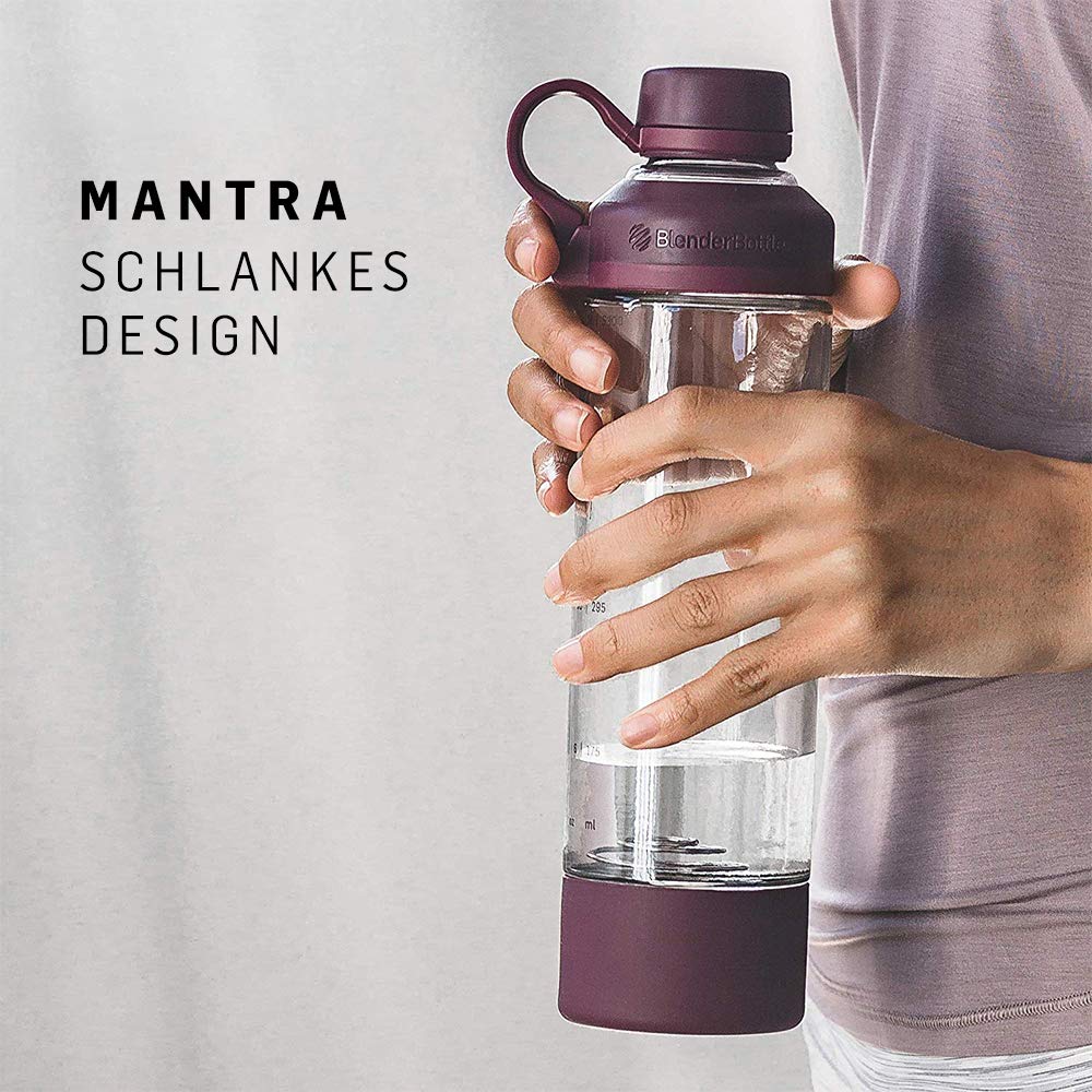 BlenderBottle Mantra Shaker Per Frullati Di Proteine, Bottiglia Per Acqua, Borraccia In Vetro, Con Blenderball, Unisex – Adulto, Plum, 590