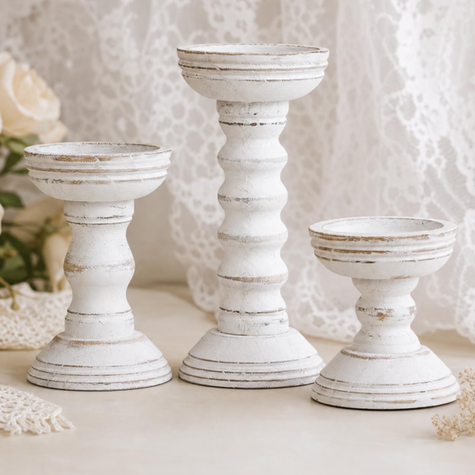 3 Pezzi Portacandele a Colonna, Bianco