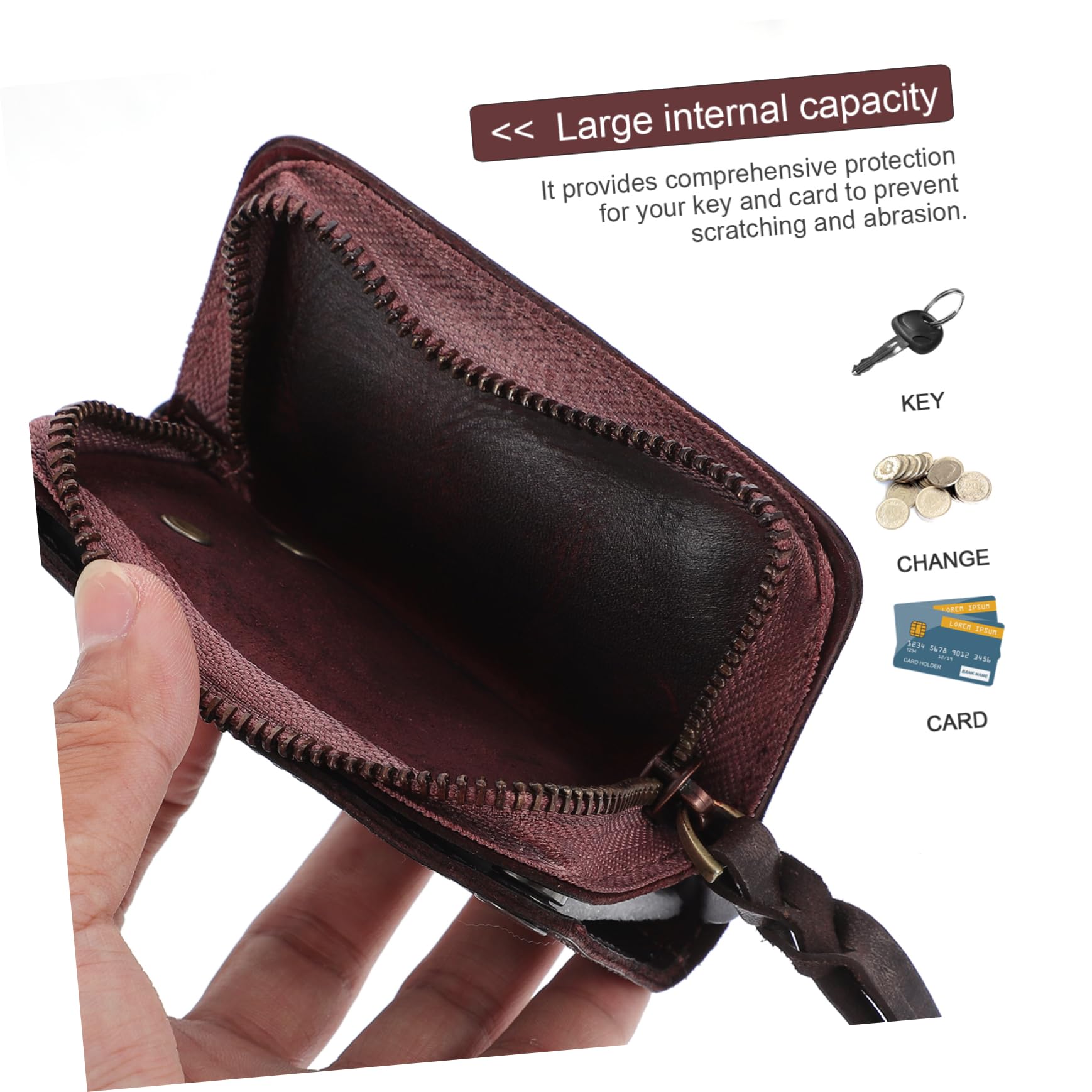 iplusmile caso chiave portafoglio con cerniera custodia per chiavi dal design retrò caso auto zip broun box chiavi portachiavi borsa multifunzionale astuccio per chiavi Brown