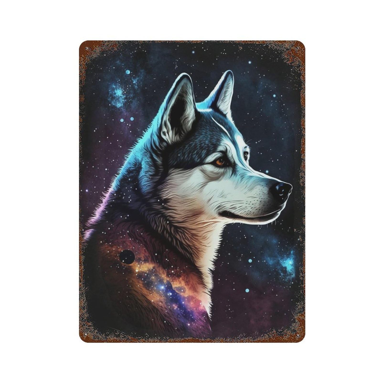 Galactic Wolf Portrait-50 15.7"x11.8" Rustic Tin Plaque, Novelty Wall Decor for Bistro, Counter And Cafe Decor