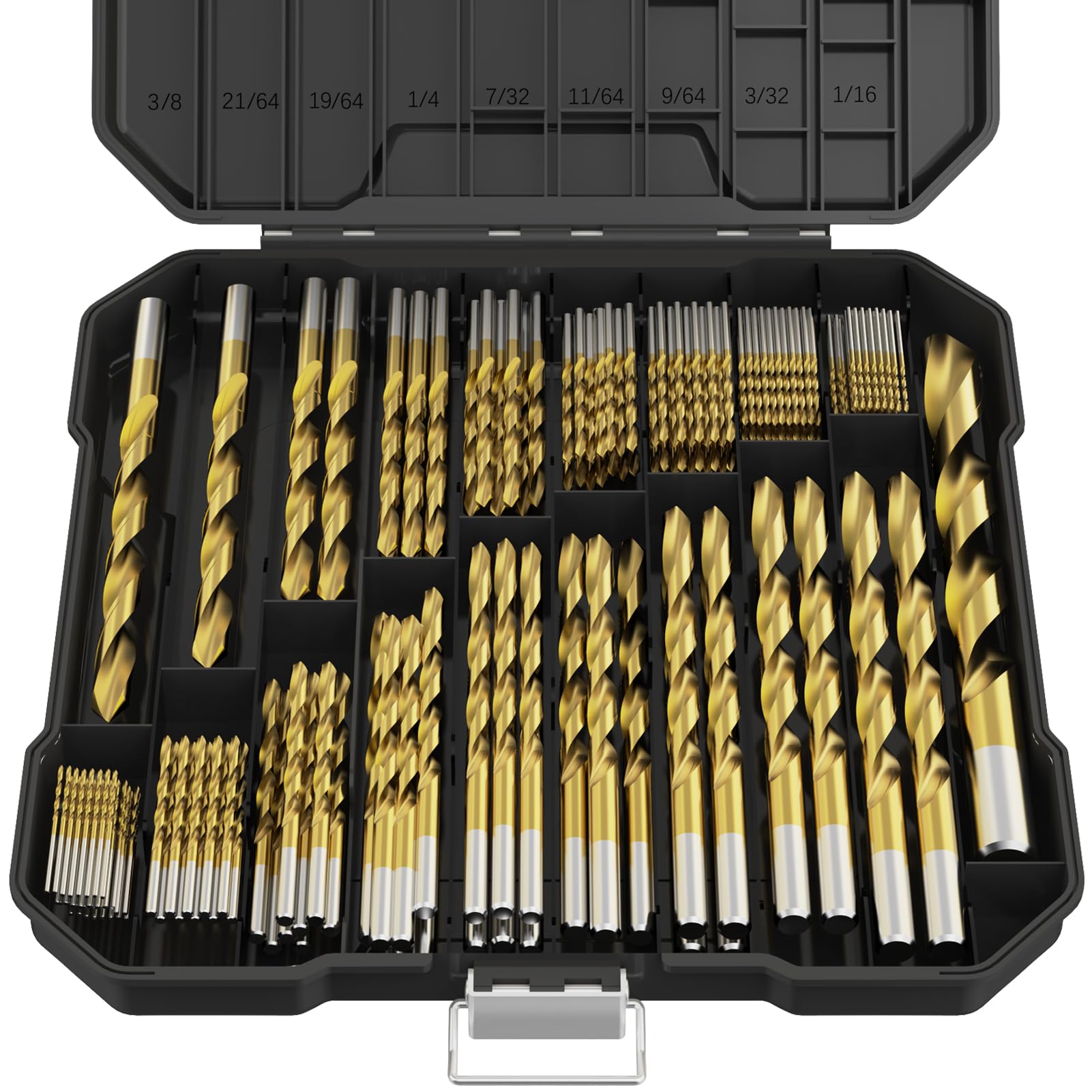 MACXCOIP 230Pcs Titanium Drill Bit Set, 135 Degree Tip HSS Drill Bit Kits, Sizes from 3/64" to 1/2" for Drilling Soft Metal, Aluminum, Copper, Wood