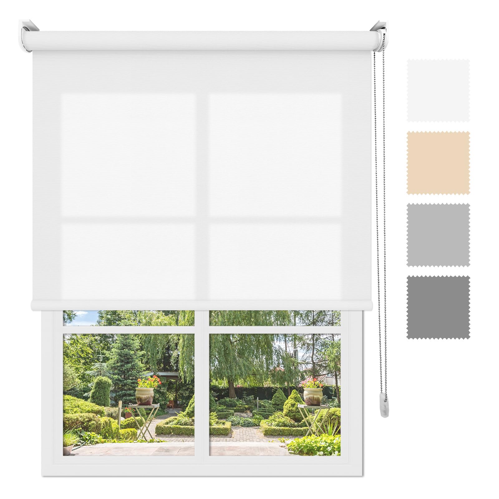 Estor Enrollable Translúcido Blanco a Medida - 120 Ancho x 180 Alto cm - Paso de Luz sin Visibilidad - Persiana para Ventanas, Puertas o Cocina - Instalación en Pared o Techo