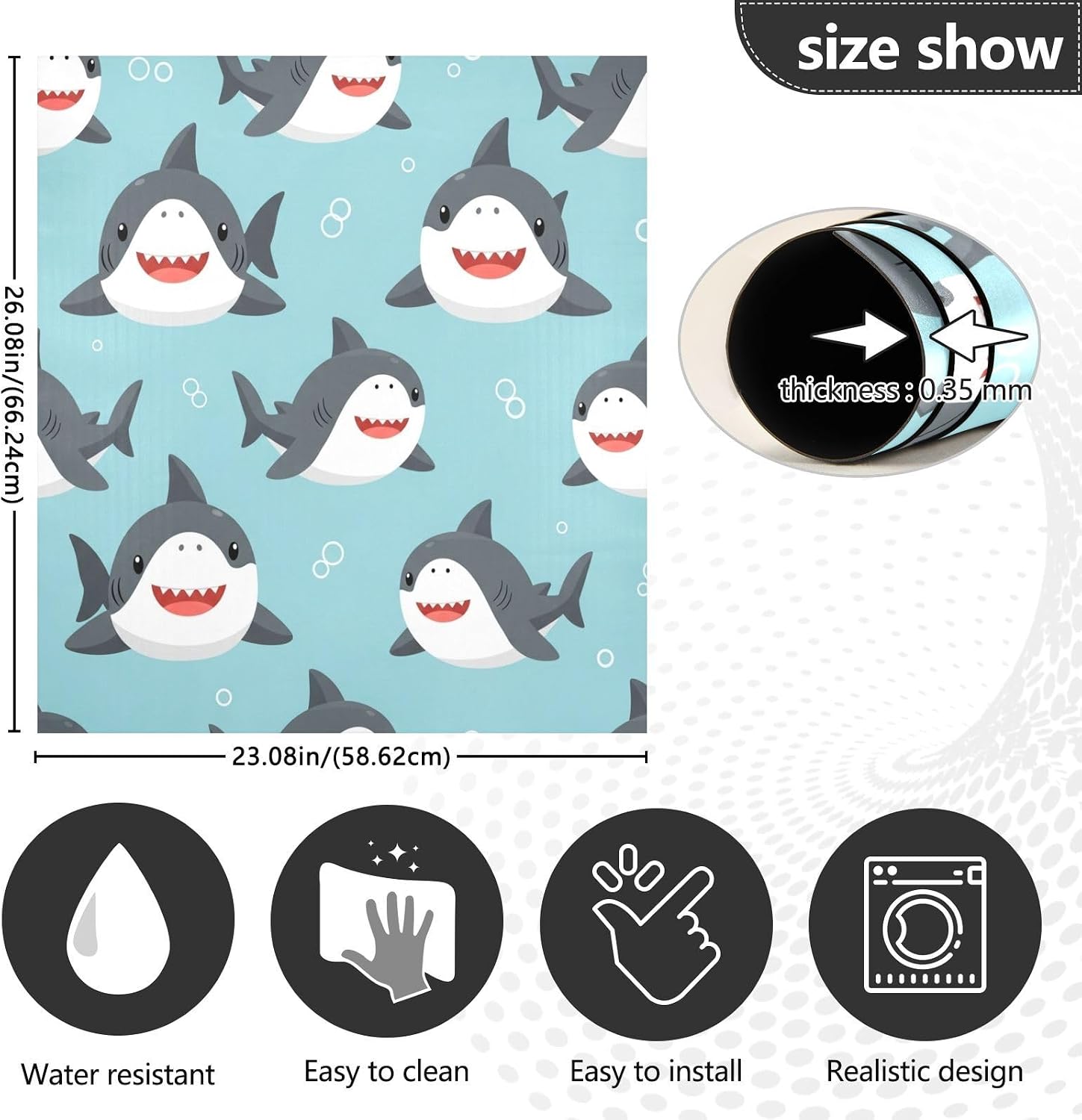 QUGRL Cute Sharks Ocean Bubble Dishwasher Magnet Cover Front Door Decorative Refrigerator Covers Magnetic Sheet Sticker Wash Machine Fridge Panel Decal for Kitchen Appliance 23x26 in