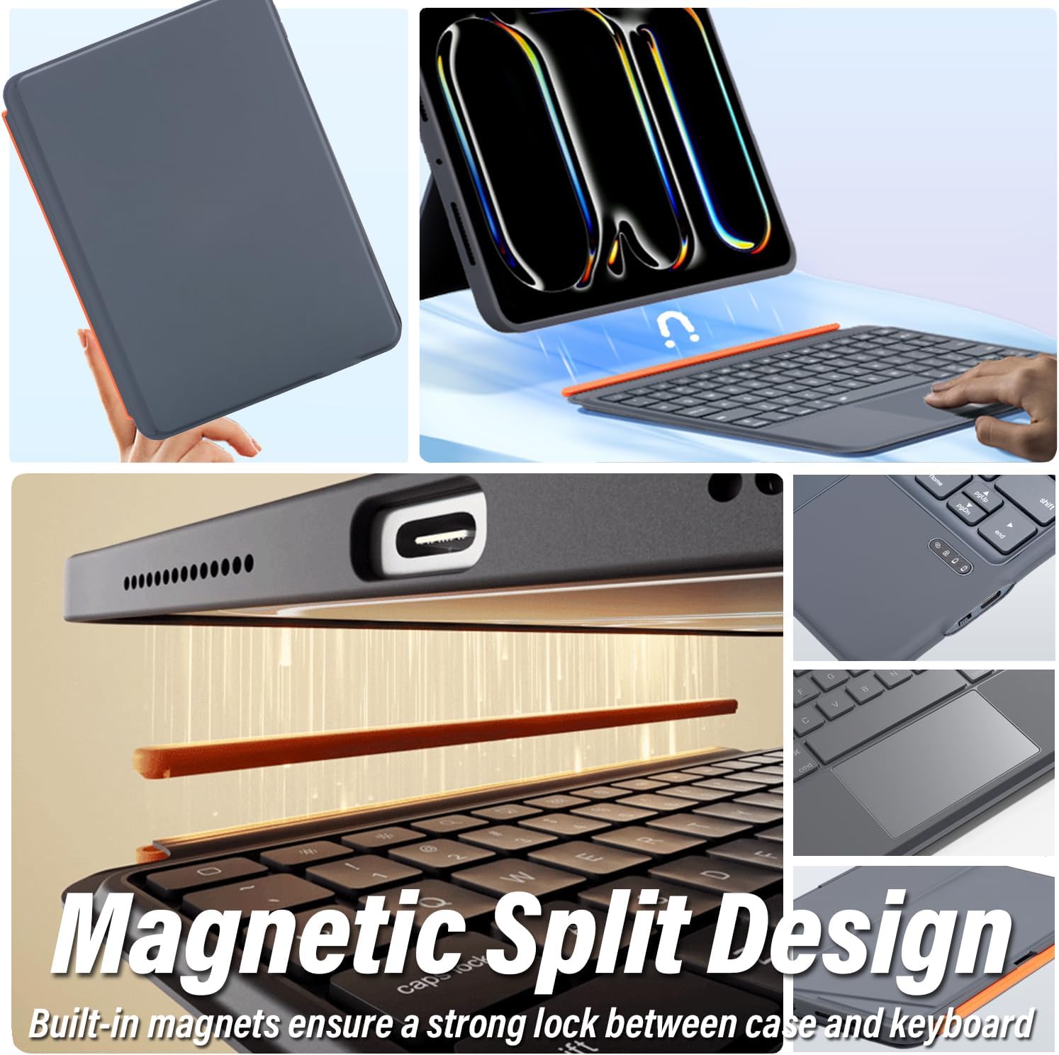 Backlit Touchpad Keyboard Case for iPad 10th & 11th (A16,2025), Backlight Multi-Angle Kickstand,Portrait/Landscape Stand Detachable Magnetic Cover Case for iPad Air 11 inch (M3/M2, 2025/2024) - Image 5