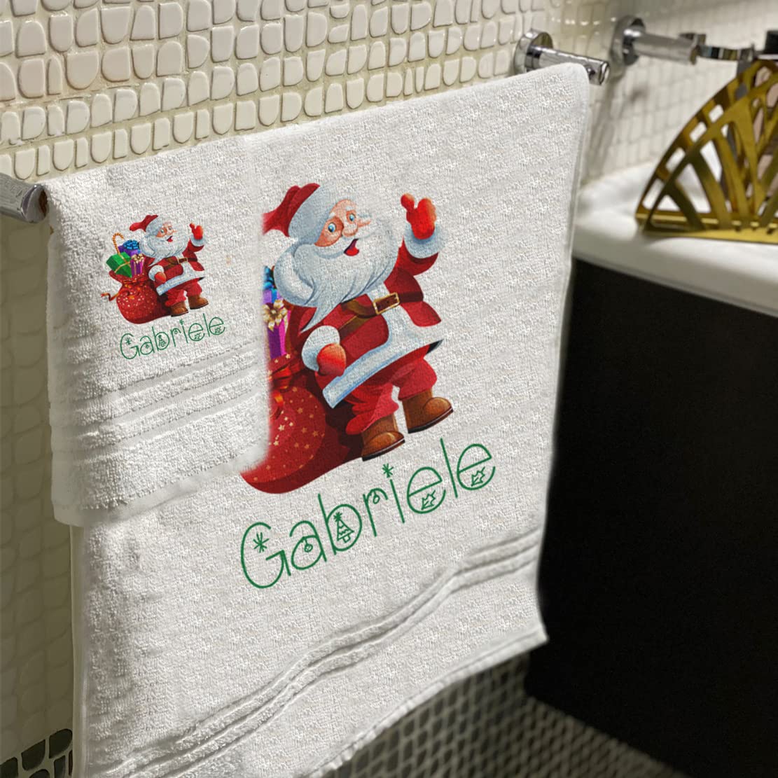 Set 2 Asciugamani Bagno Personalizzati 100% Cotone Made In Italy Asciugamano Viso E Ospite Bianco Con Stampa Personalizzata Idea Regalo Bagno Doccia
