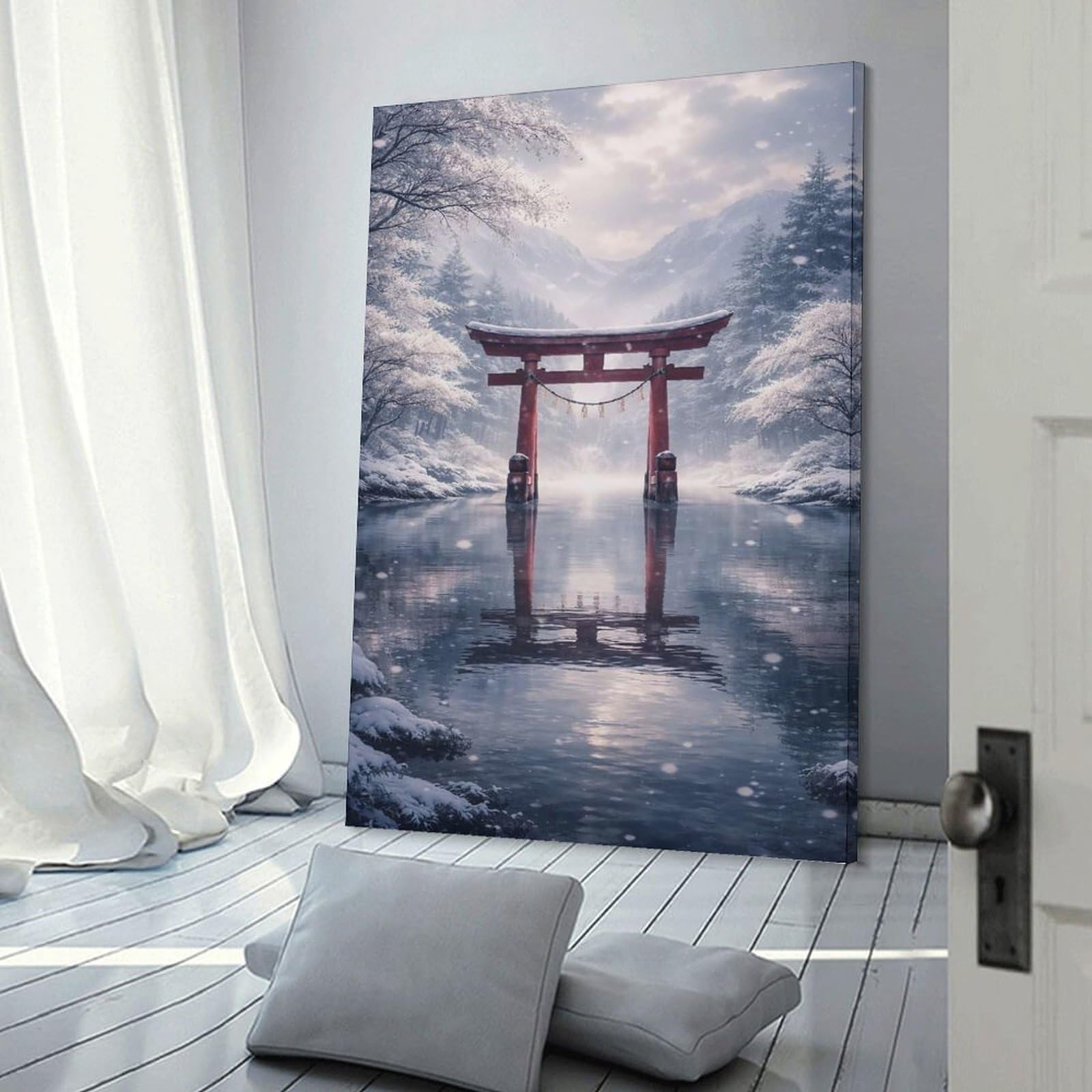 Junmoney Winter Torii Gate Reflection Wall Picture Print 20x30inch(50x75cm), for Apartment Walls, Studios Or Work Areas, A Simple Refresh for Blank Walls