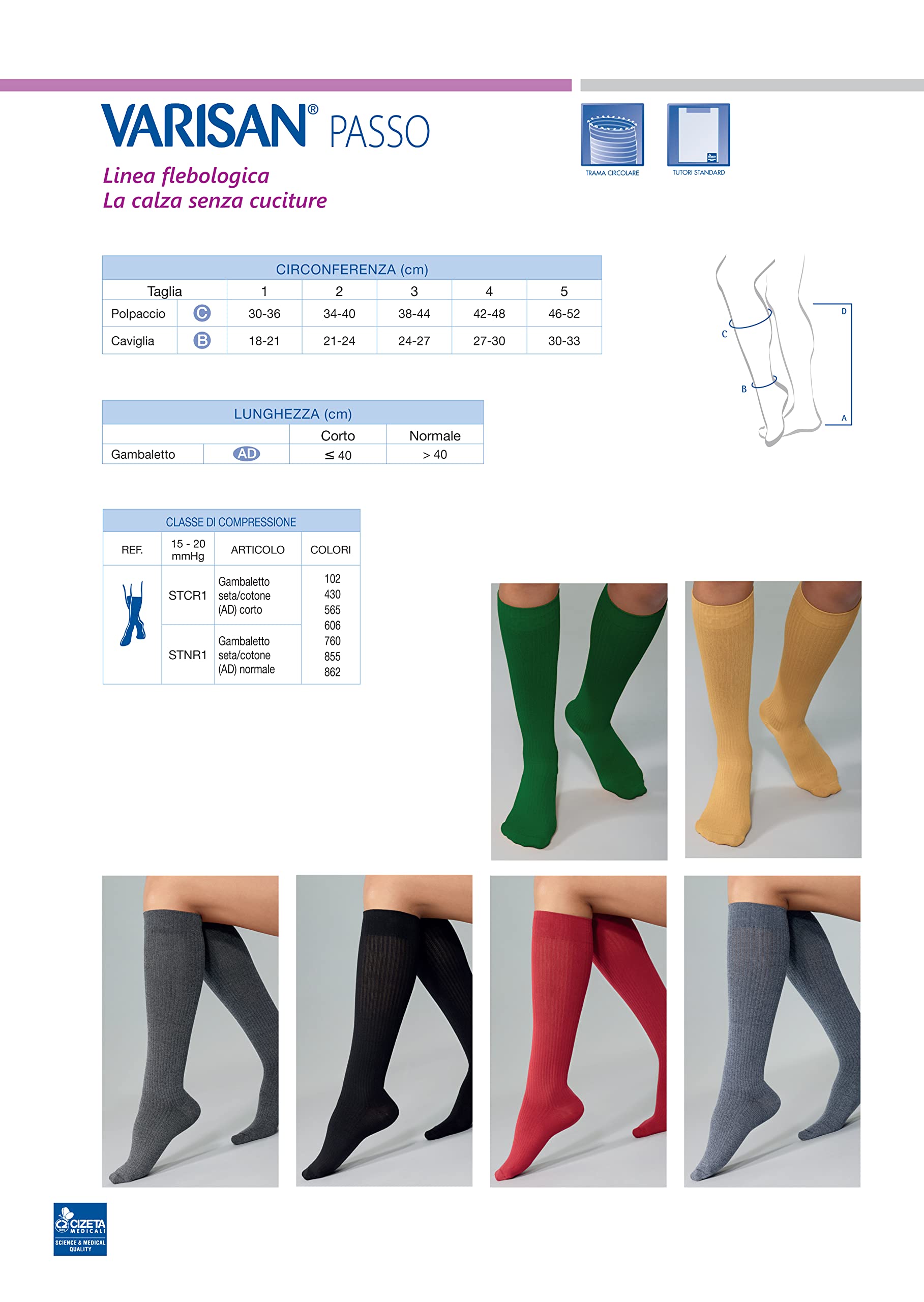 CIZETA-VARISAN PASSO GAMBALETTO COTONE+SETA MMHG.18 - CONFORME NORM. CE - (NERO, MIS.4)