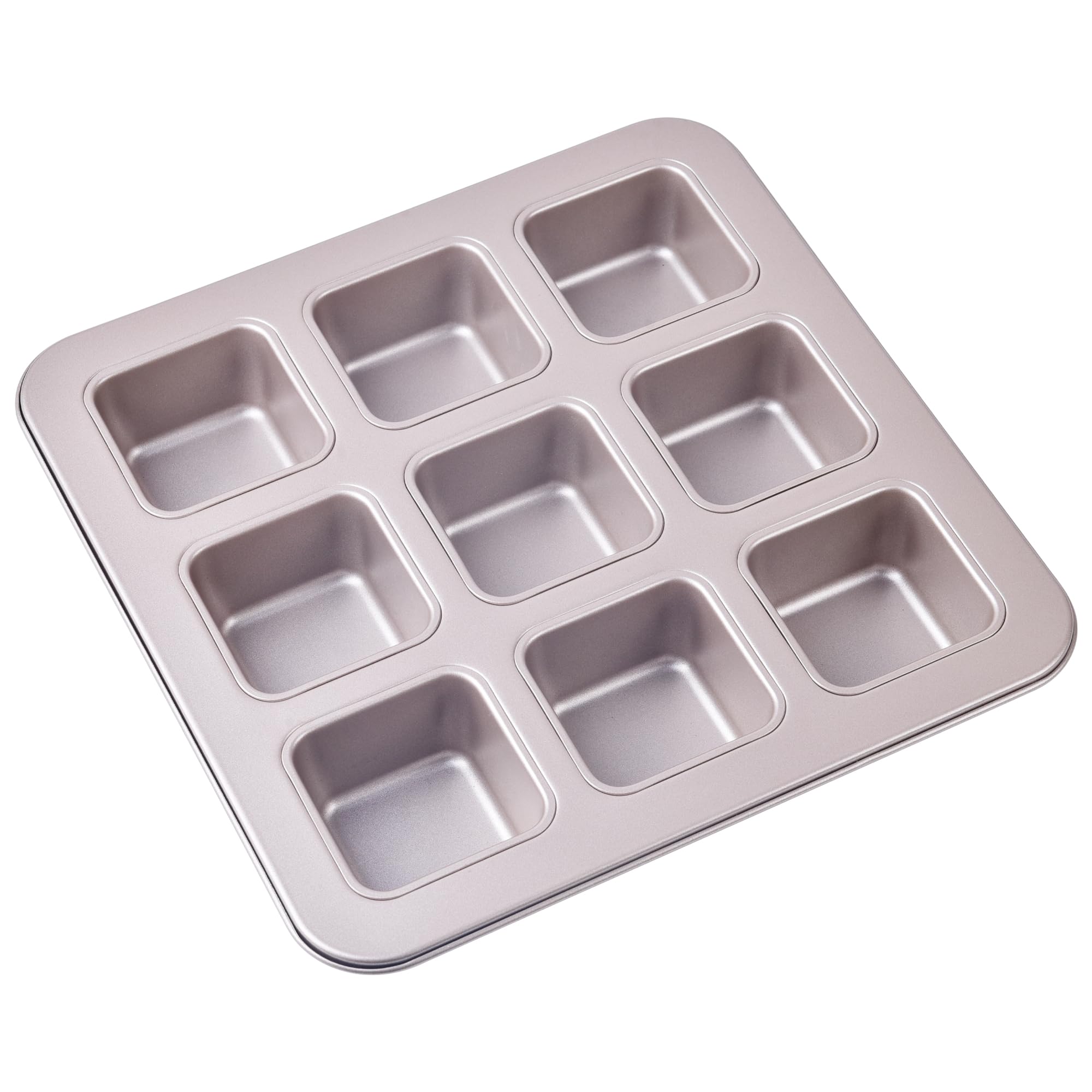 Brownie Kuchenform, 9 Mulden, antihaftbeschichtet, quadratisch, Muffinform, Blondie Backformen zum Backen im Ofen (Champagnergold)