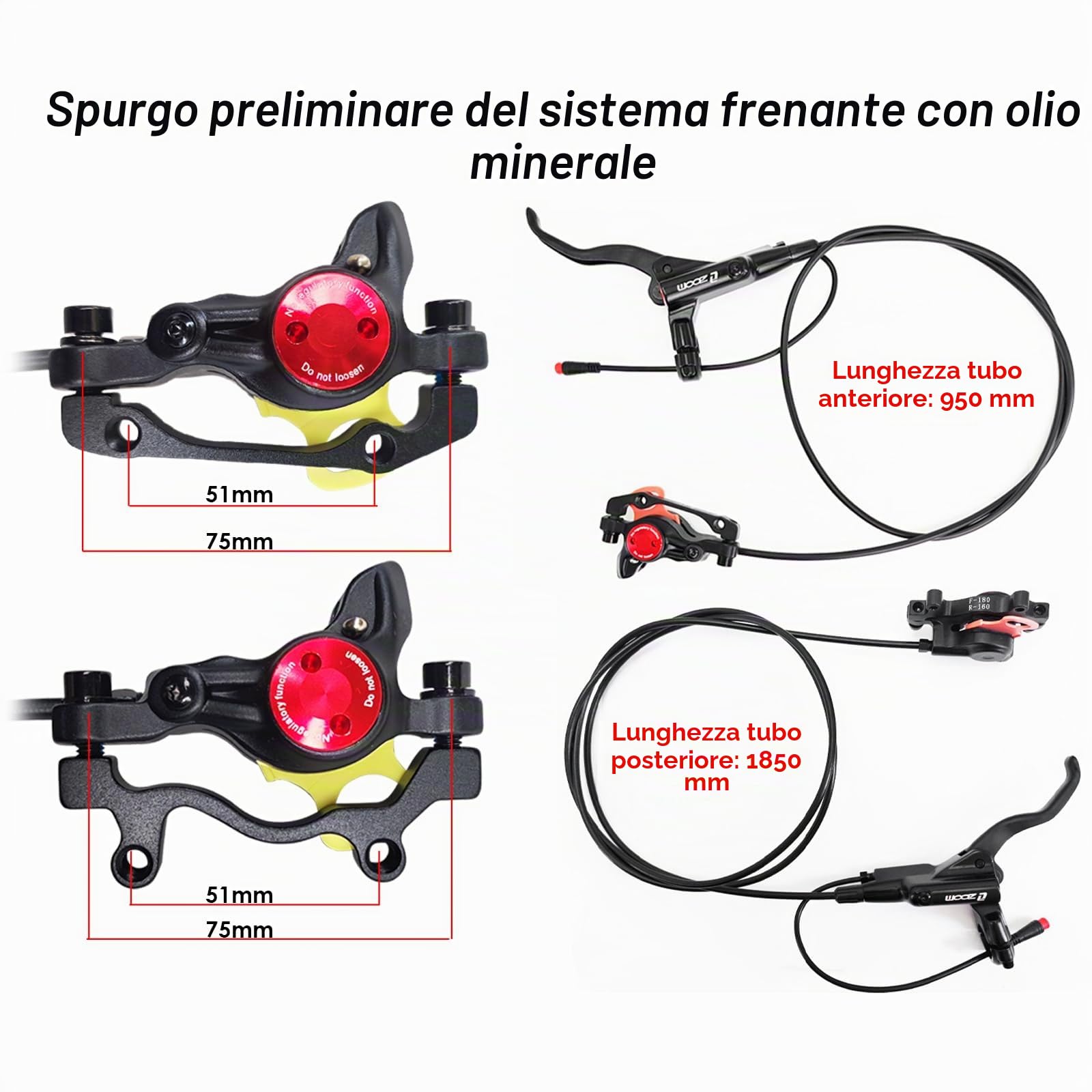JFOYH Zoom Kit Freni Idraulici per eBike – Sensore Cut-off 2/3 Pin Impermeabile, Leve e Pinze Pre-Riempite, Rotori da 160 mm, Installazione Facile per Bici Elettriche