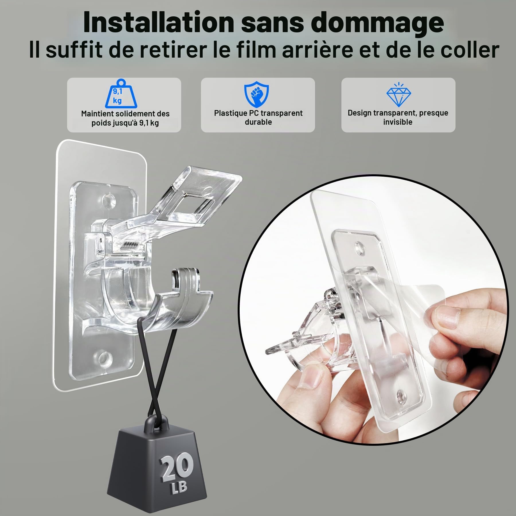 Antimbee Lot de 6 supports de tringle à rideaux auto-adhésifs sans perçage - Multifonctions - Sans clous - Pour dortoir, salle de bain, chambre à coucher, salon