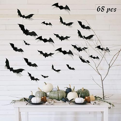 Miniatura 9 de 68 piezas de decoración de pared de murciélagos, decoraciones de murciélagos de Halloween, decoración de pared de murciélagos 3D, calcomanías