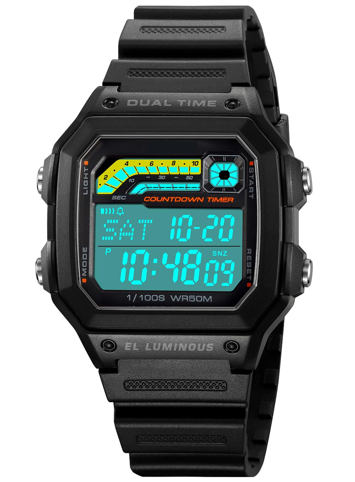 PASOY Men's Digital Multi-Function Watches Dual Time Alarm Stopwatch Countdown Backlight Waterproof Watch