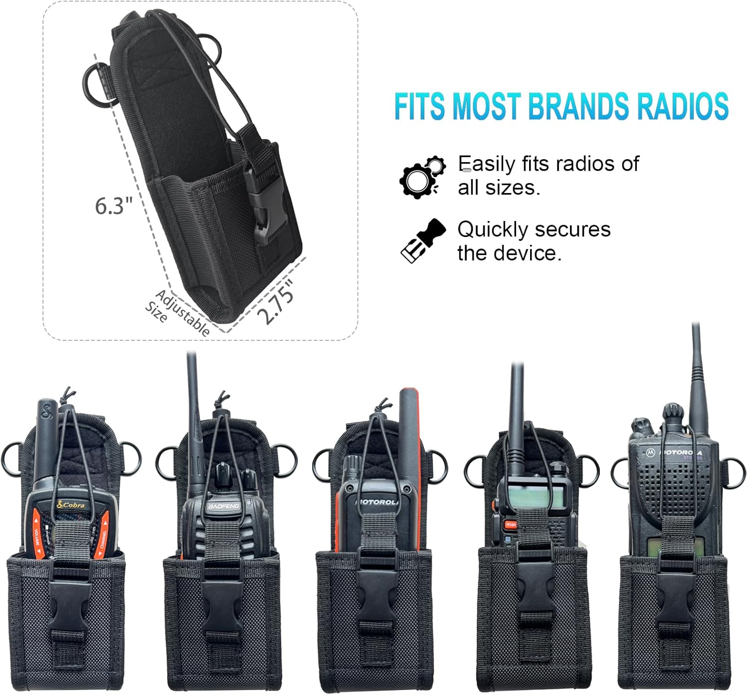 Radio Strap Holster for Firefighters, Adjustable Wide Shoulder Strap with Mic Clip & Anti-Swing Padded Design, Secure Carry System for Small/Medium Radios