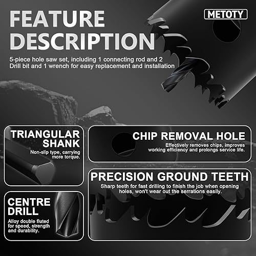 Miniatura 4 de Kit de sierra de orificio de dientes desigual de 9 piezas (1-1/4 a 2-1/8 pulgadas | 1.260-2.126 in) con mandril y accesorios, profundidad de corte: