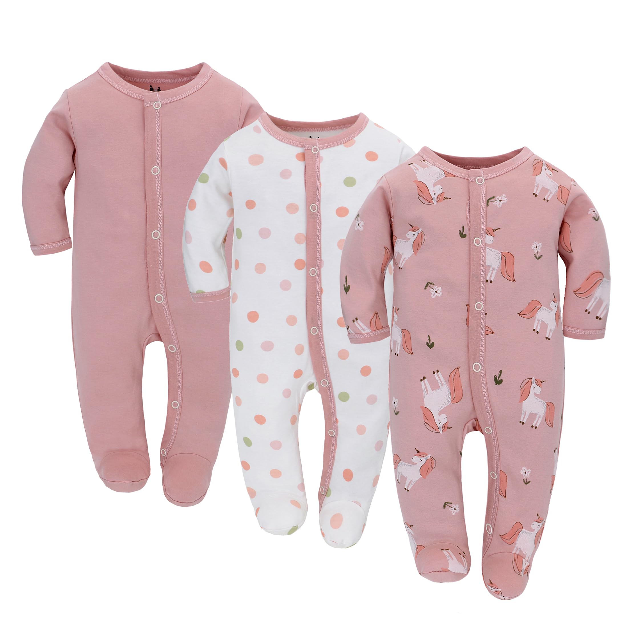 3PCS Baby Schlafstrampler Babychlafanzug Babyschlafsack Baumwolle mit Füßen mit knöpfen Gr. 56 62 68 für Junge Mädchen Neugborenen