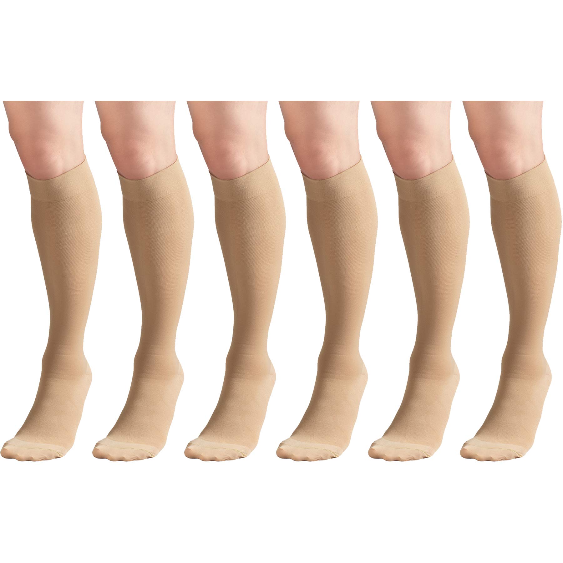 Surgical Stockings, 18 mmHg Compression for Men and Women, Knee High Length, Closed Toe Beige Small (6 Pairs)