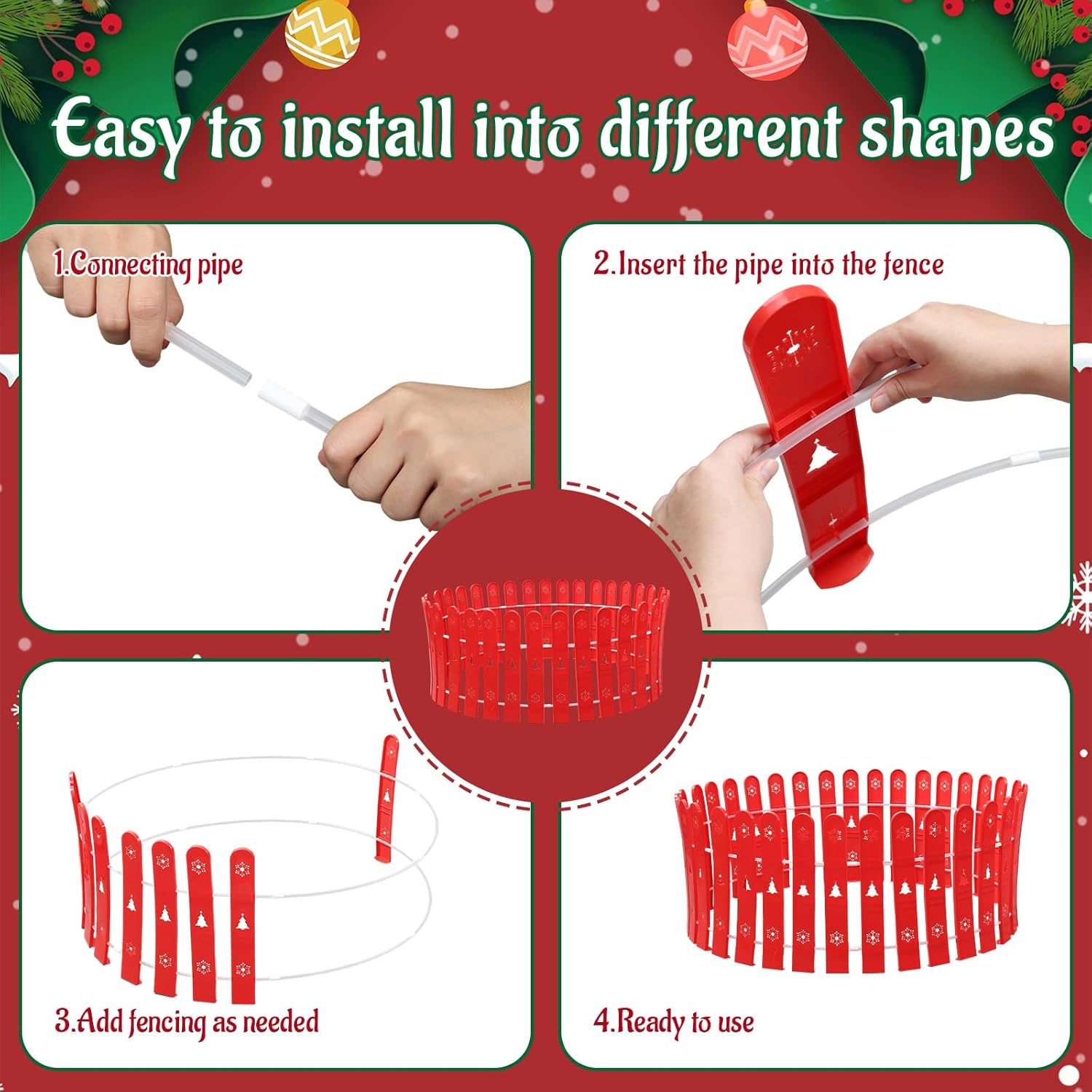 Christmas Tree Fence 28 Pcs Red Christmas Tree Gate 16.5inch Tall Outdoor Christmas Decorations Reusable Christmas Tree Fence Barrier for Dogs Cats and Kids
