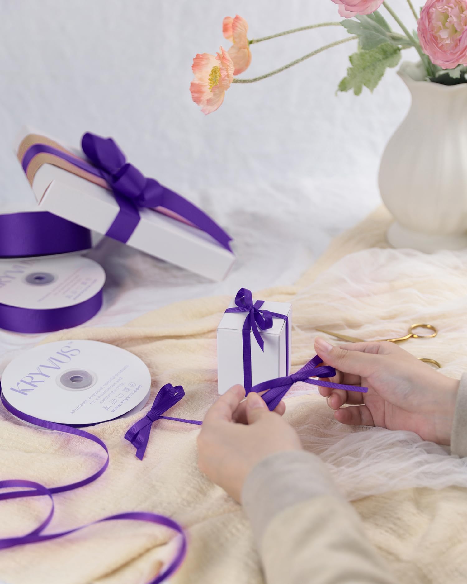 Kryvus Grosgrain Ribbon, Purple Ribbon 6mm x Continuous 45 Metres, Purple Grosgrain Ribbon Perfect for Gift Wrapping Crafts - Image 3