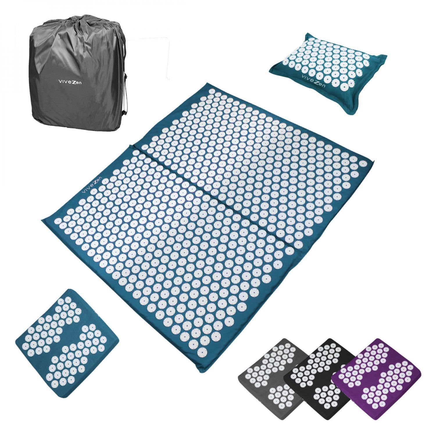 Vivezen - Kit de acupresión, alfombra, cojín y reposapiés con bolsa de transporte, 4 colores