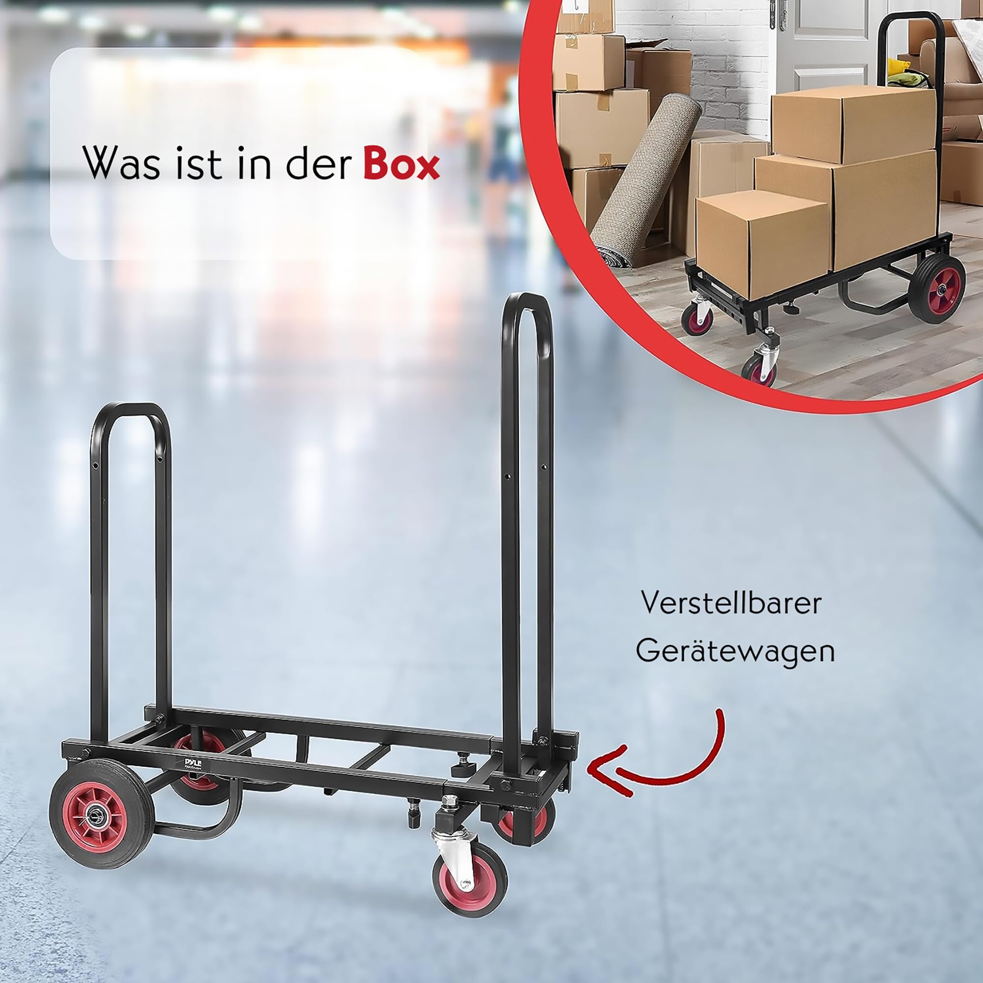 Pyle Transportwagen Klappbar, Plattformwagen mit R-Trac-Rädern & Bremse & Rutschfester Fläche, Bis 90Kg, Ideal für Lieferung, DJ Equipment, PA Lautsprecher, Mischpulte & Events