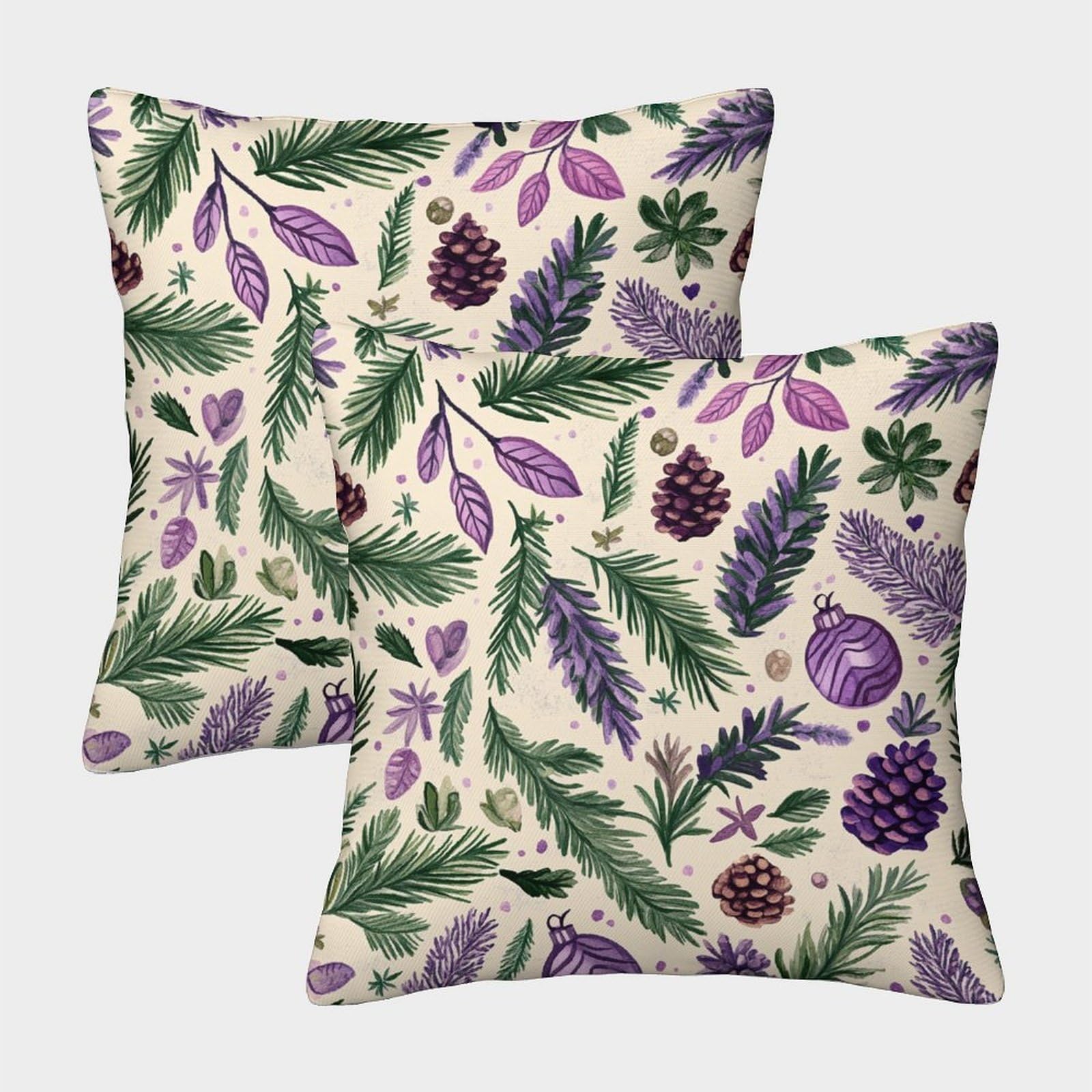 kaiyun 2 Pack Lavender, Sage Pillow Case 45x45cm Throw Pillow Case,Modern Decoration Rosemary Leaves Pine Cones Pattern for Terrace Sofa Bedroom Indoor Outdoor Party